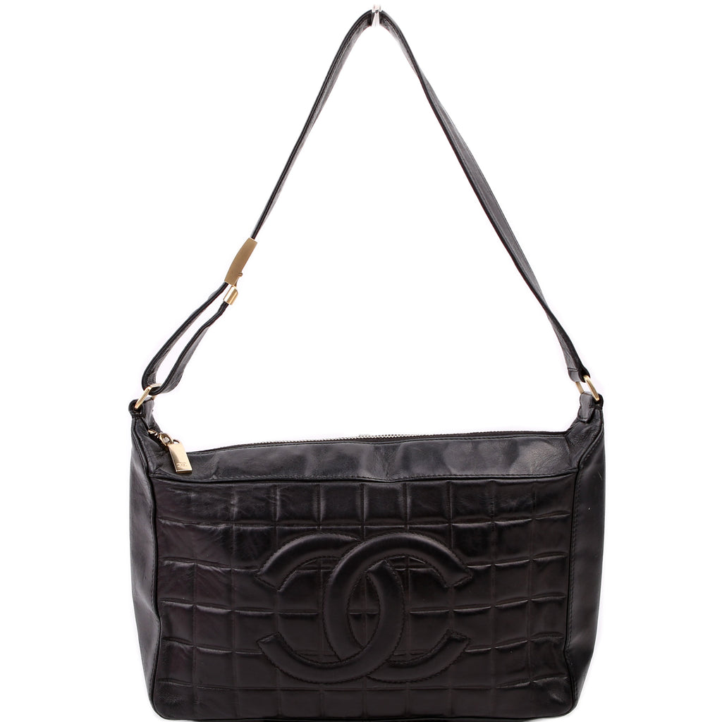 Chocolate Bar Shoulder Bag Lambskin Black