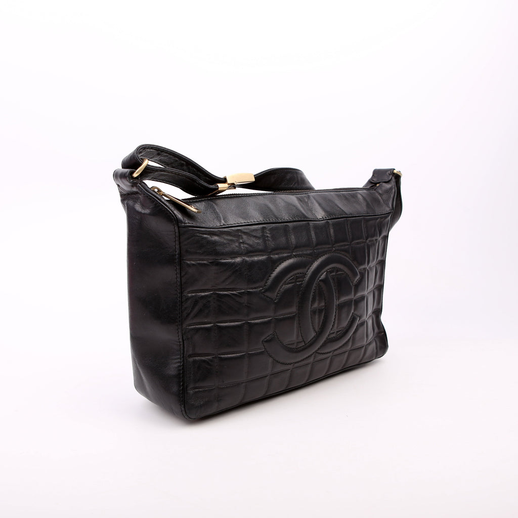 Chocolate Bar Shoulder Bag Lambskin Black
