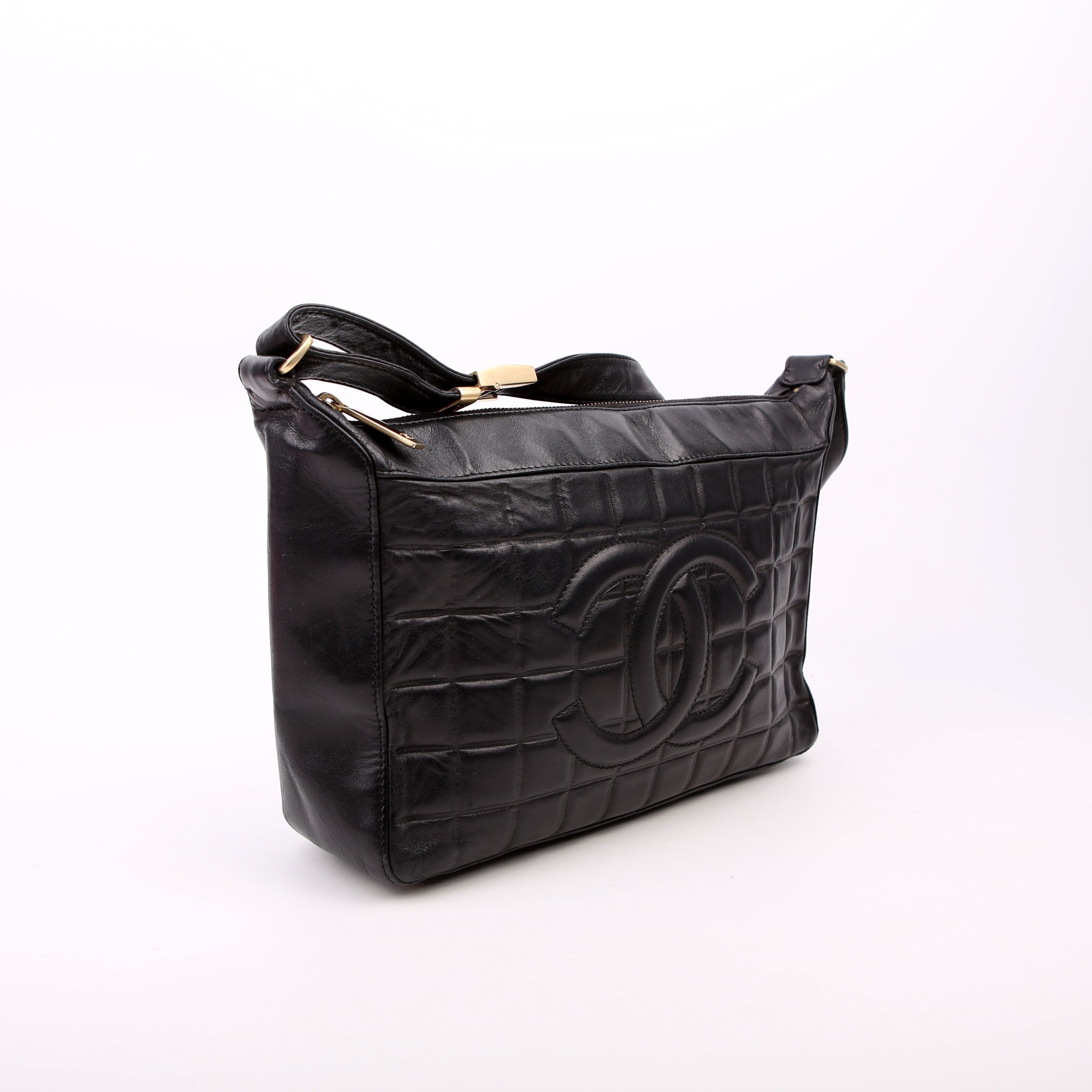 Chocolate Bar Shoulder Bag Lambskin Black