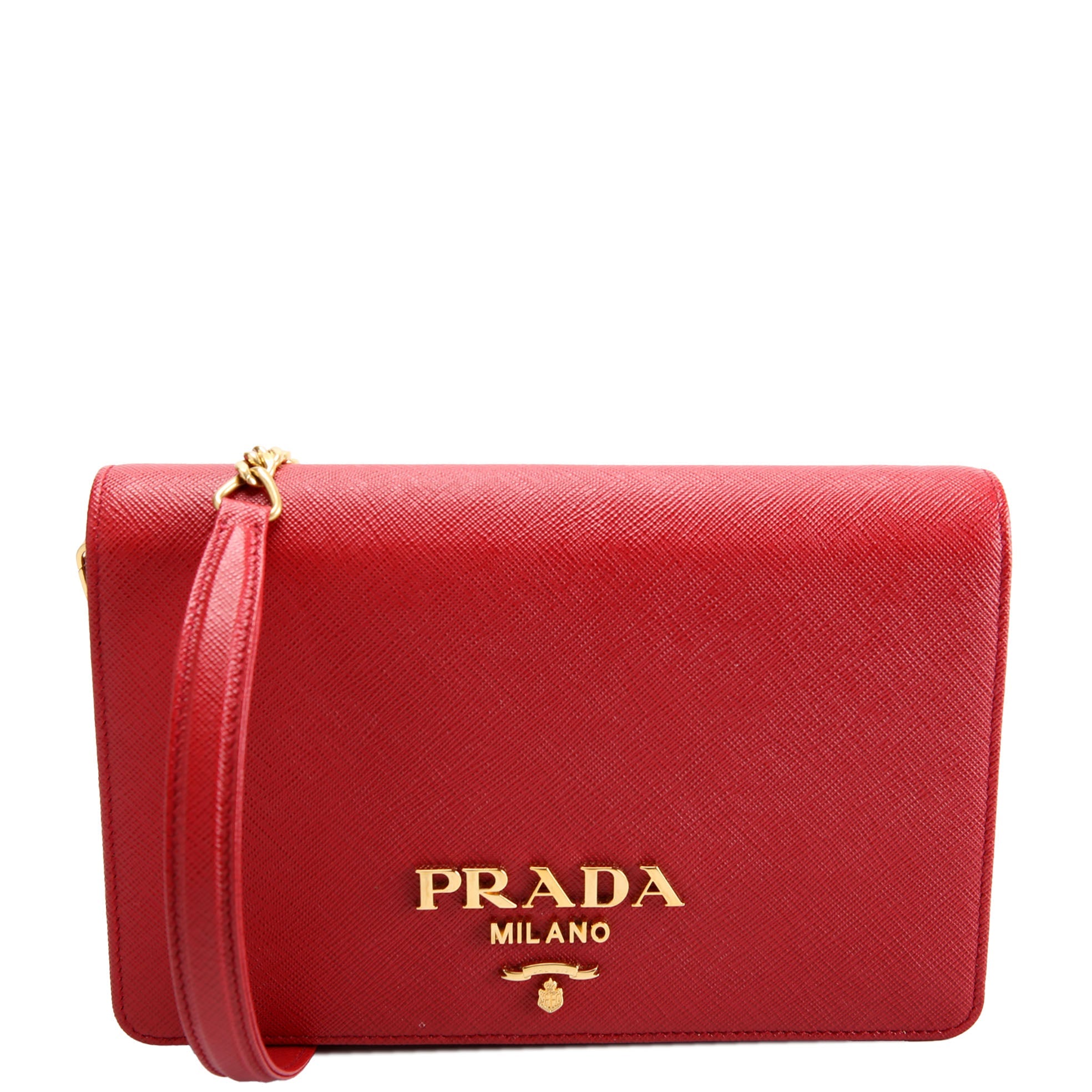 1BP018 Saffiano Lux Mini Chain Bag Red