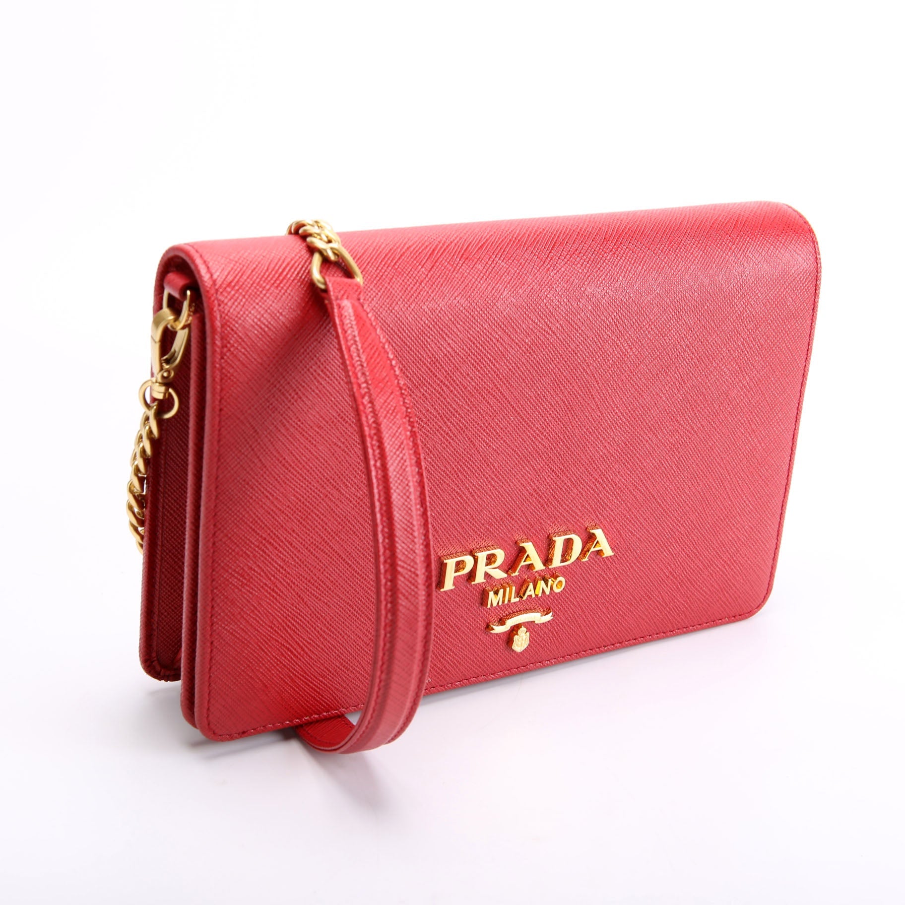 1BP018 Saffiano Lux Mini Chain Bag Red