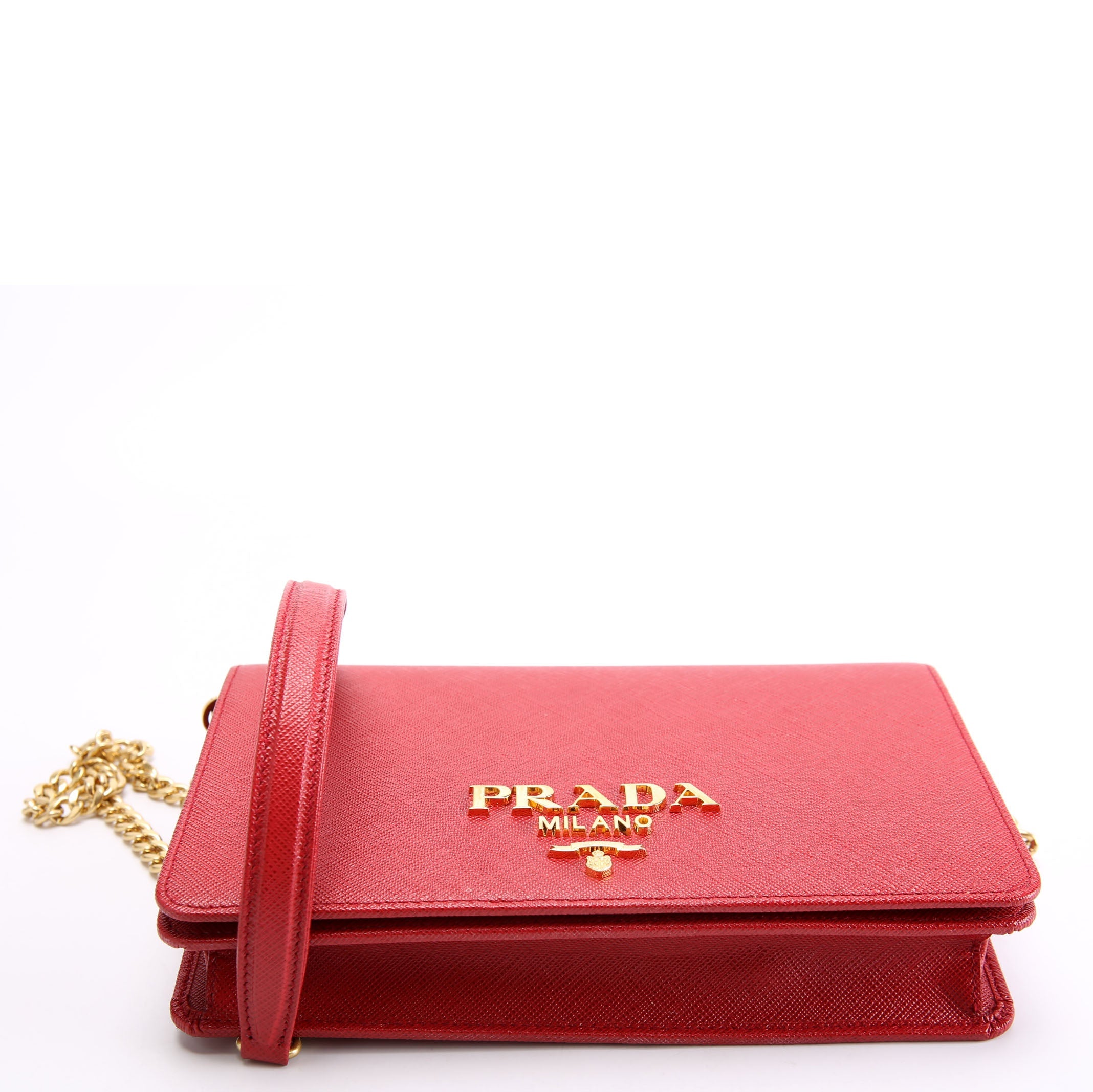 1BP018 Saffiano Lux Mini Chain Bag Red