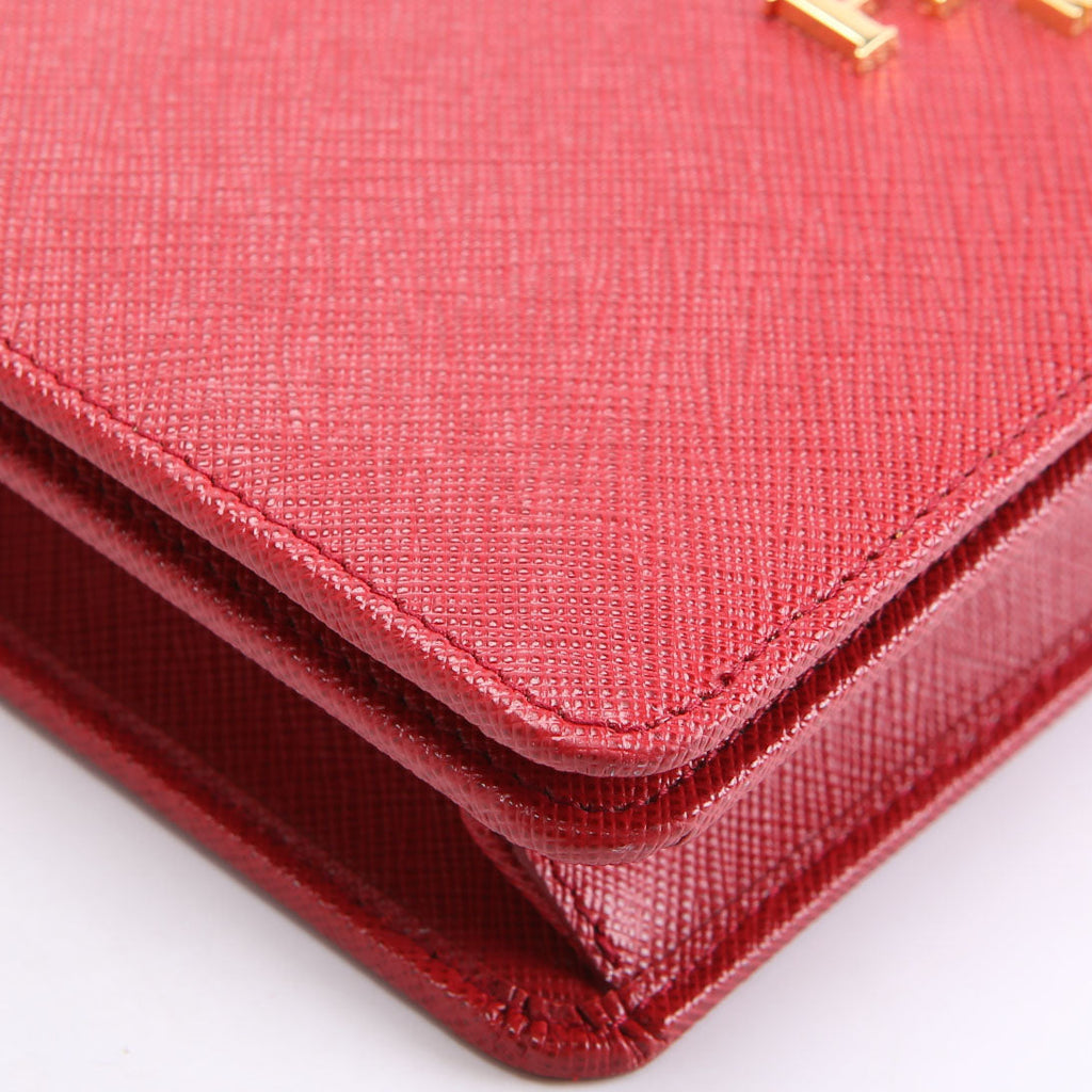 1BP018 Saffiano Lux Mini Chain Bag Red