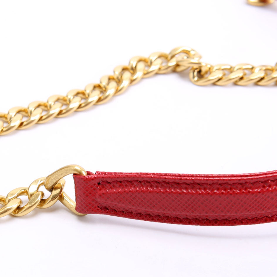 1BP018 Saffiano Lux Mini Chain Bag Red