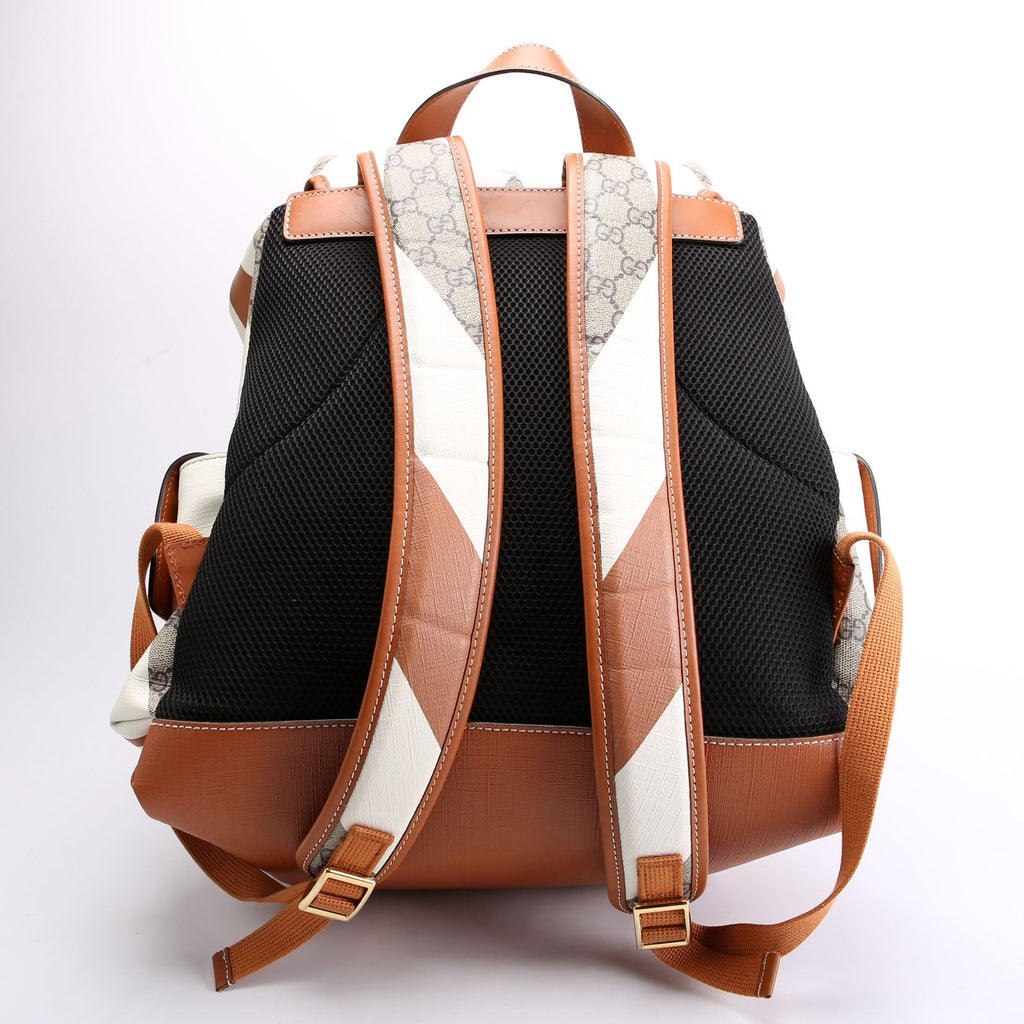 598140 Ophidia Leather Double Buckle Rhombus Print Backpack Medium