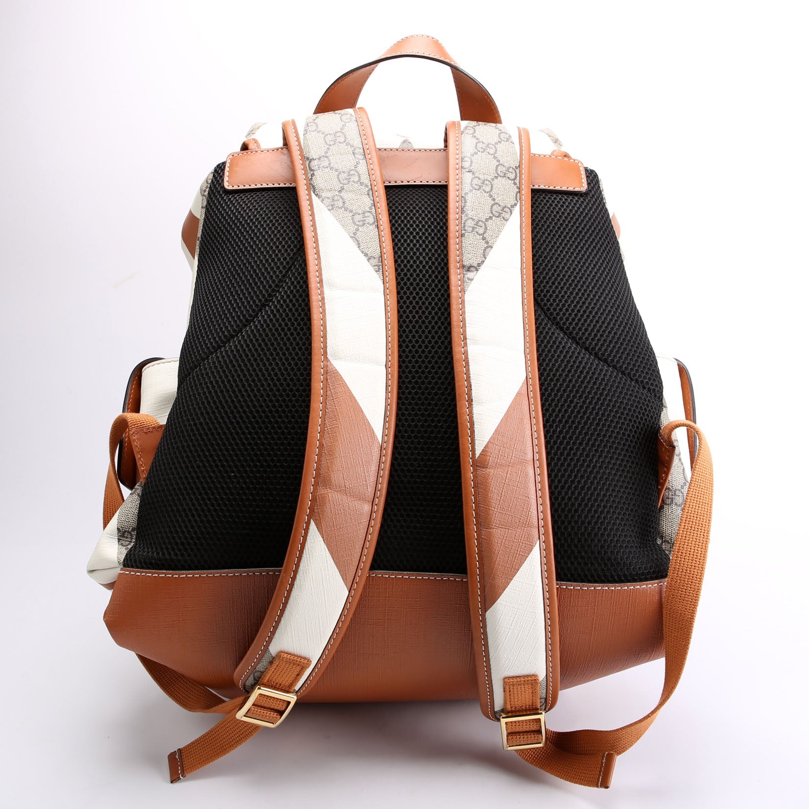 598140 Ophidia Leather Double Buckle Rhombus Print Backpack Medium