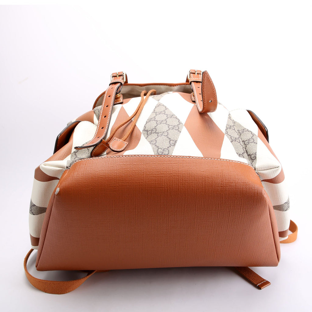 598140 Ophidia Leather Double Buckle Rhombus Print Backpack Medium