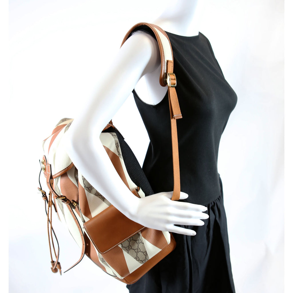 598140 Ophidia Leather Double Buckle Rhombus Print Backpack Medium