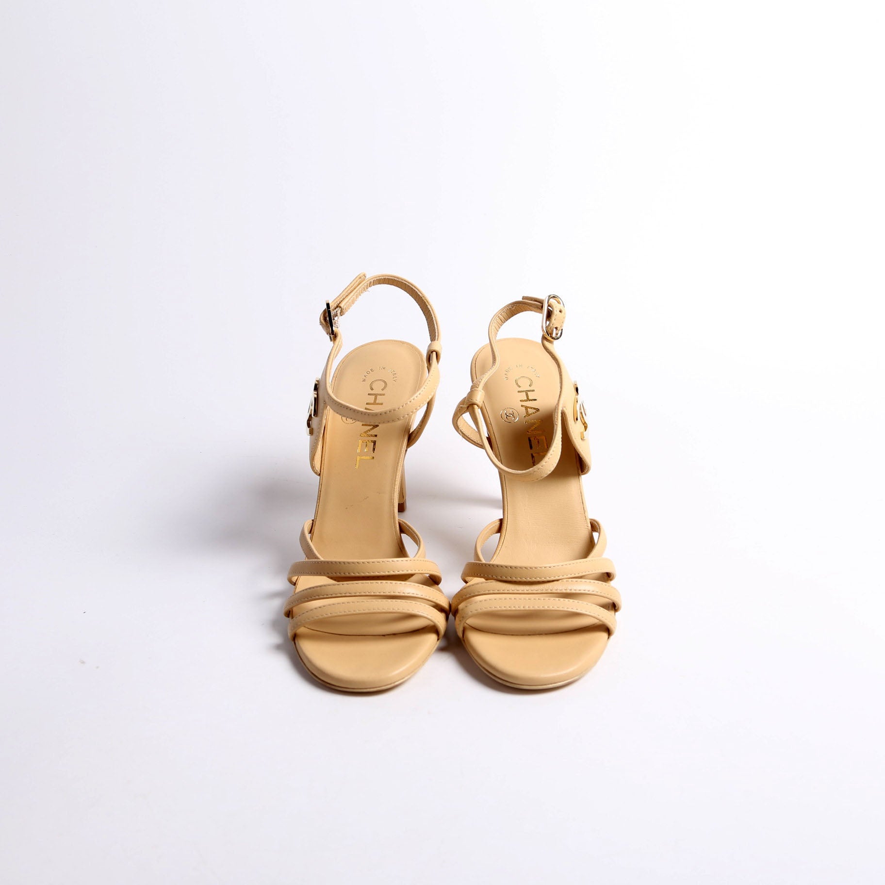 CC Logo Strappy Sandal Heels Size 36 Tan