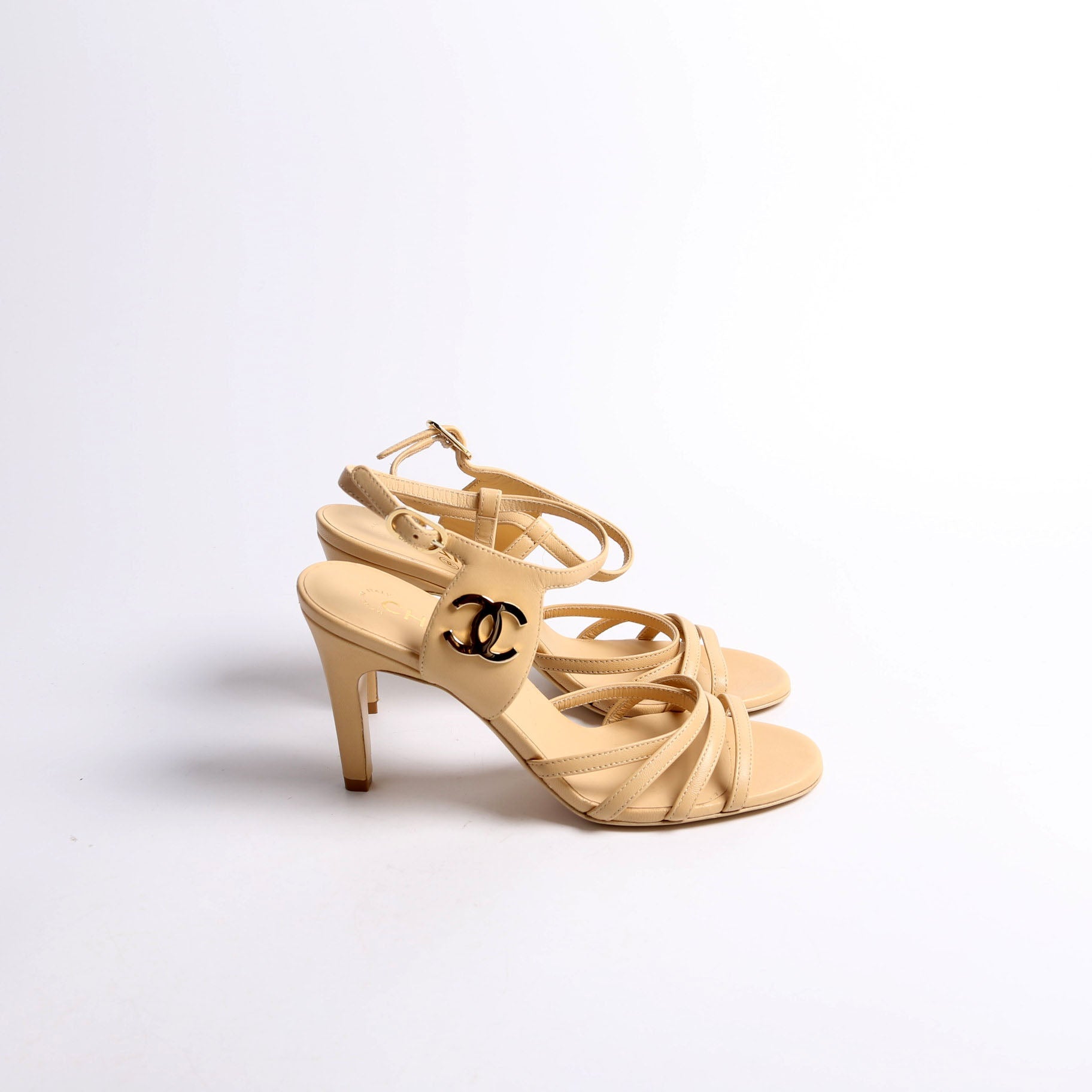 CC Logo Strappy Sandal Heels Size 36 Tan
