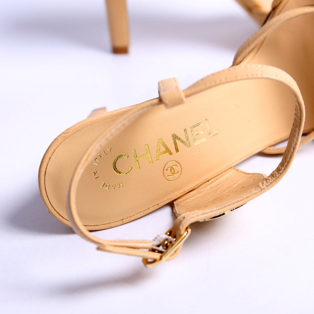 CC Logo Strappy Sandal Heels Size 36 Tan