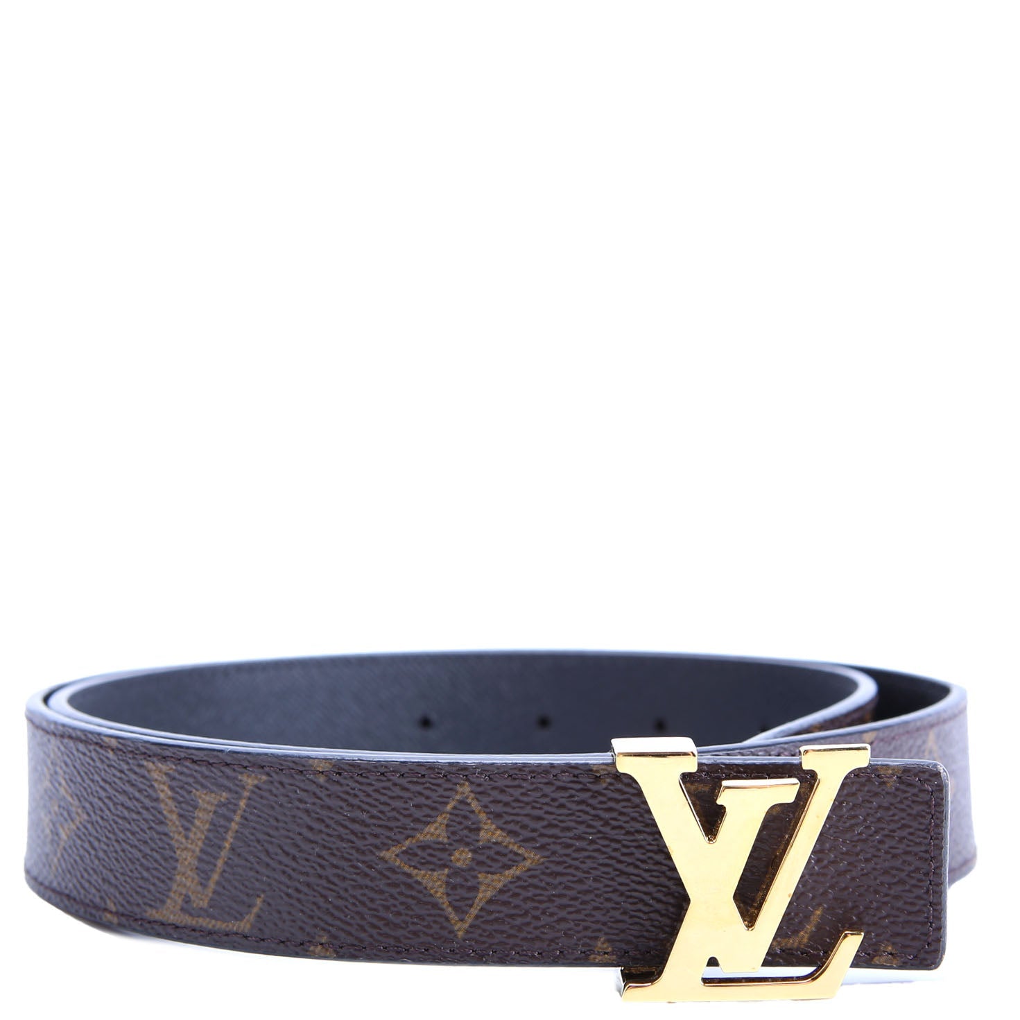 LV Initiales 30MM Reversible Leather/Monogram Belt Size 80/32 Black