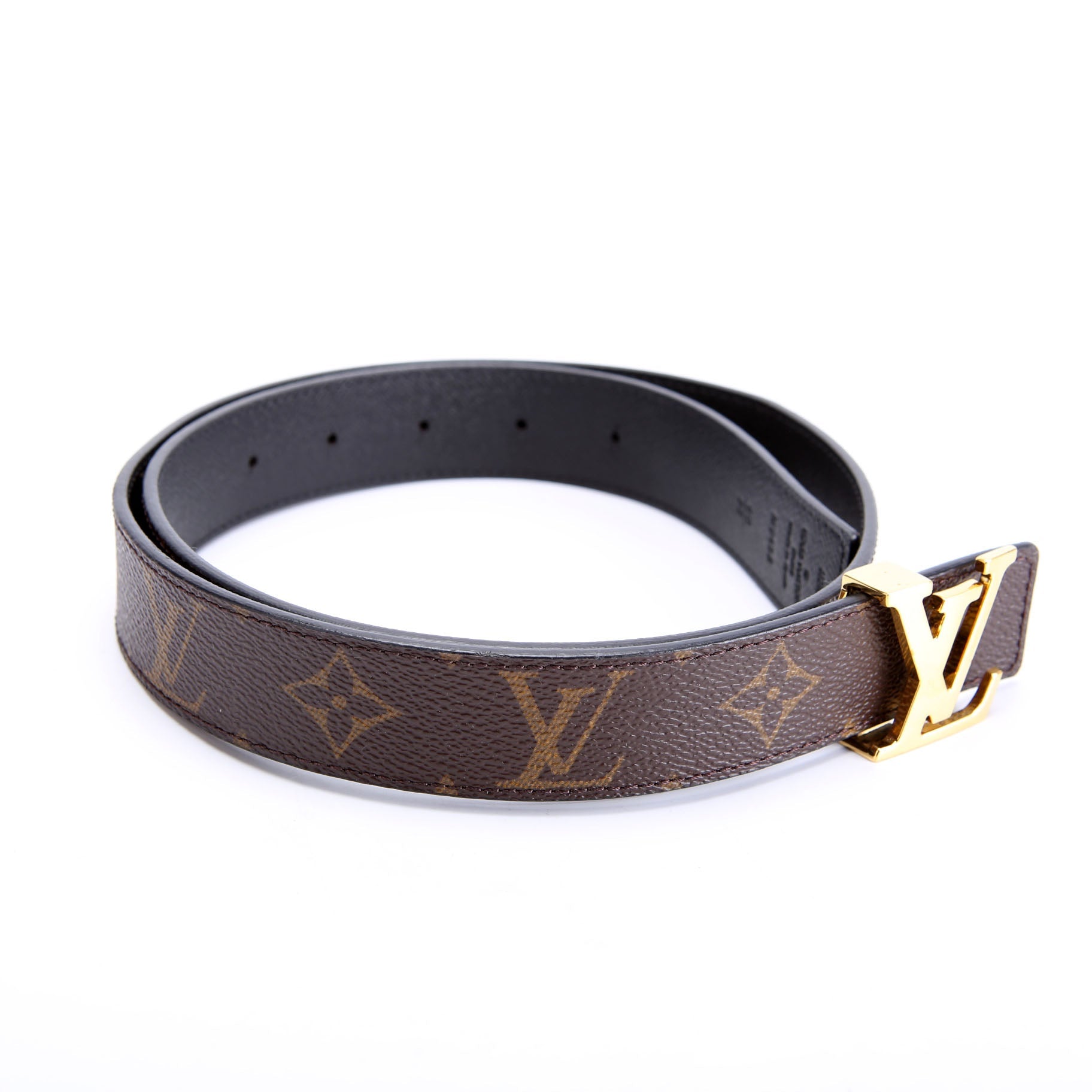 LV Initiales 30MM Reversible Leather/Monogram Belt Size 80/32 Black