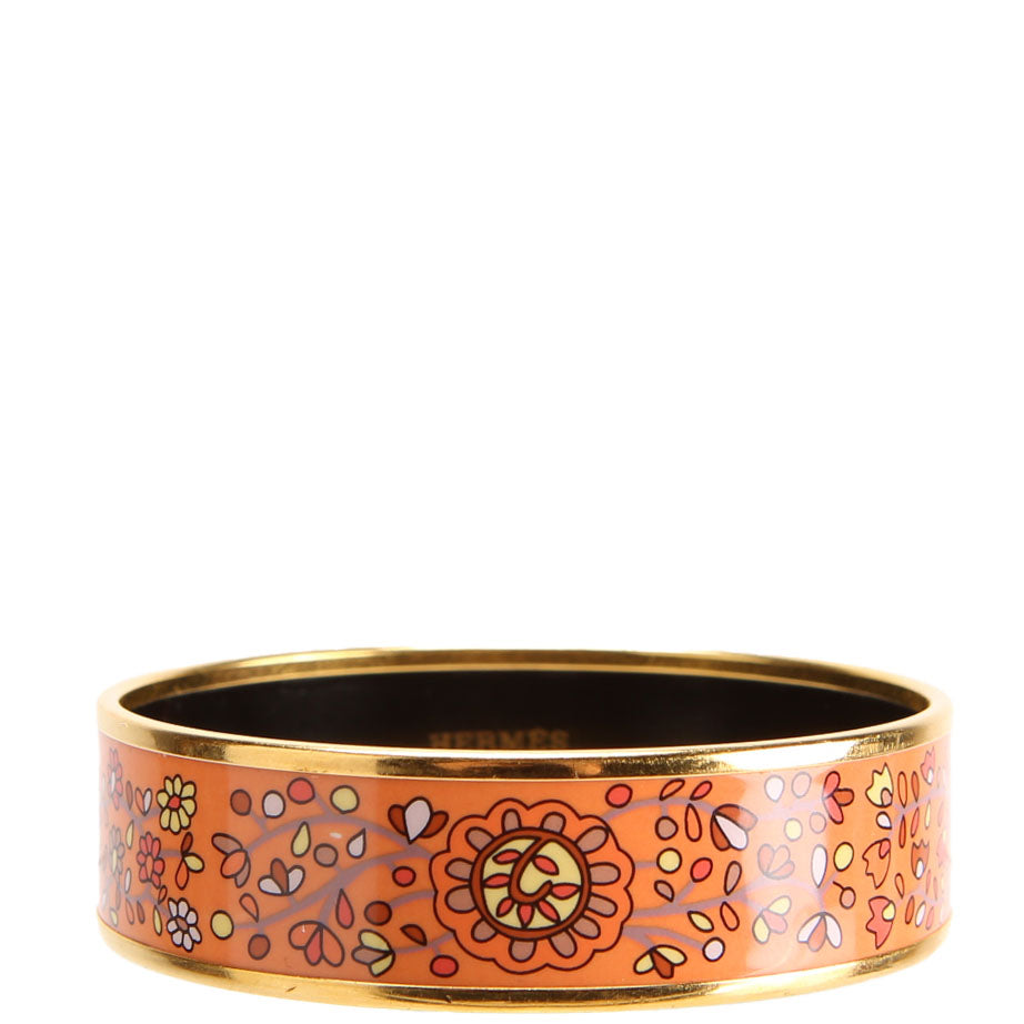 Hermes Enamel Wide Bangle Bracelet Gold/Peach