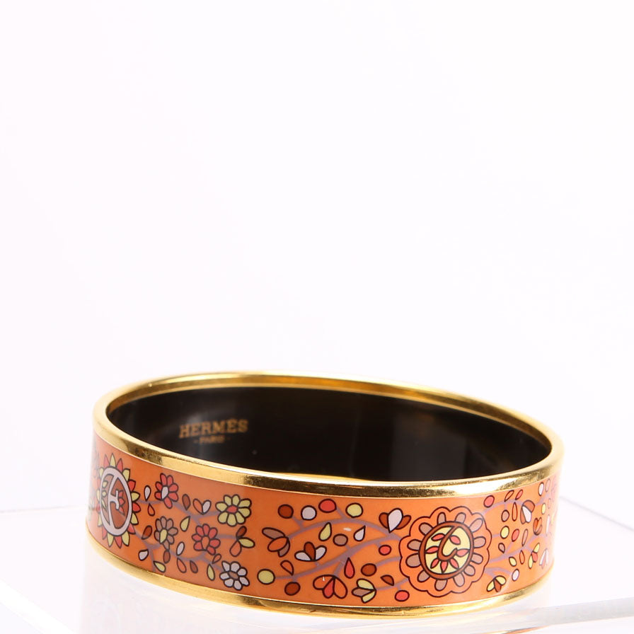 Hermes Enamel Wide Bangle Bracelet Gold/Peach