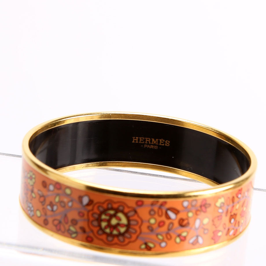 Hermes Enamel Wide Bangle Bracelet Gold/Peach
