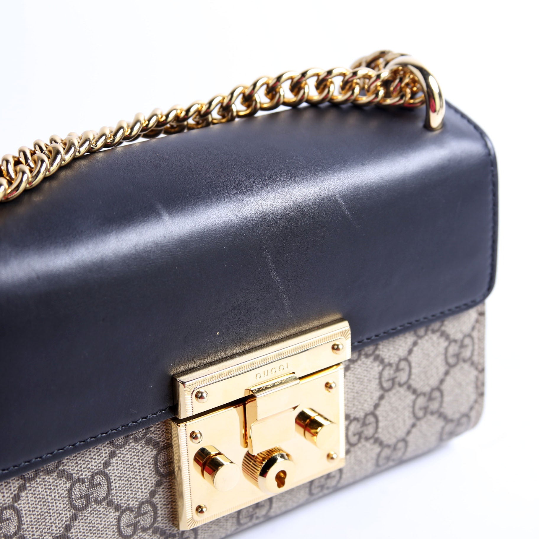 409487 Padlock GG Supreme Small Black/Brown
