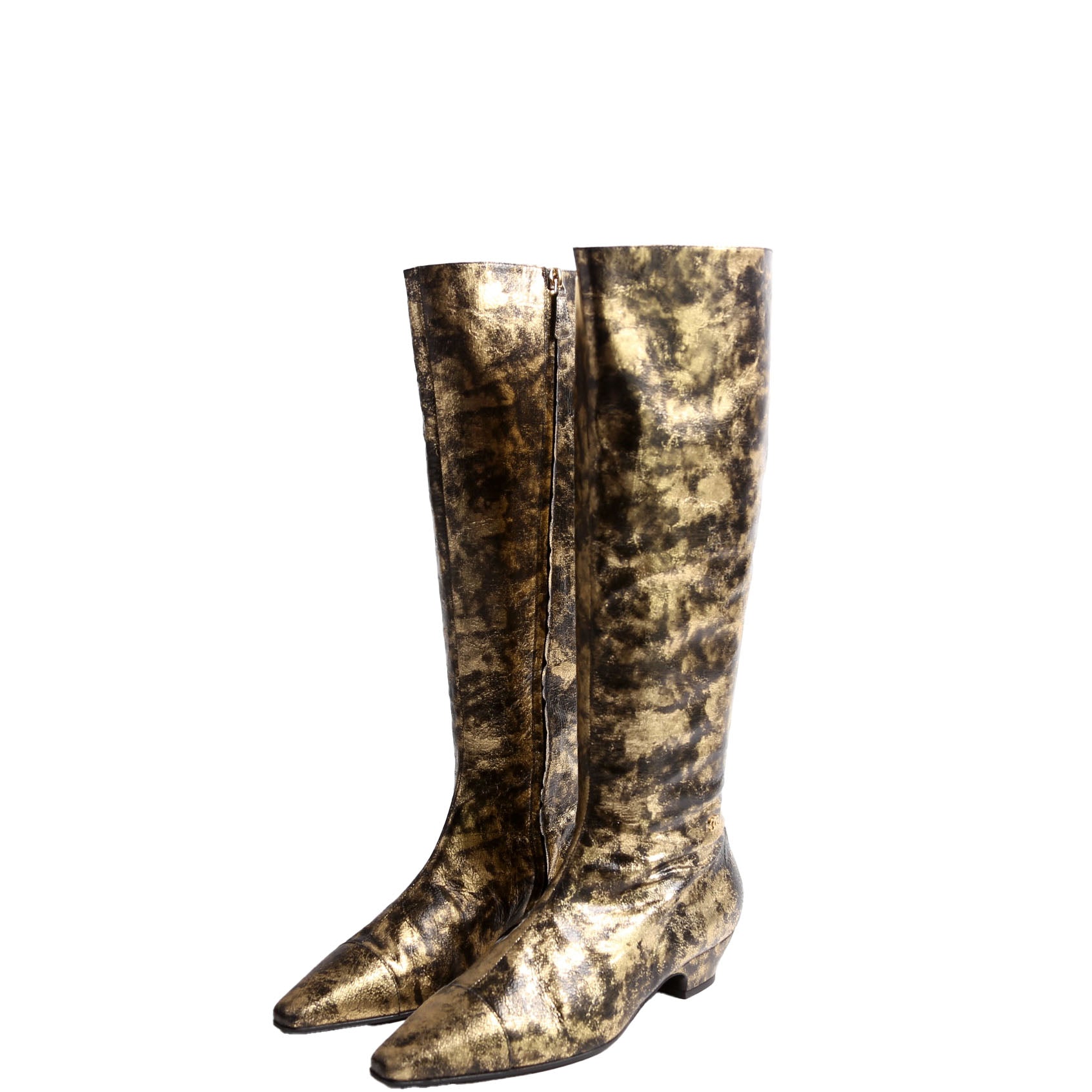 Foiled Leather Tall Boots Size 39 Gold