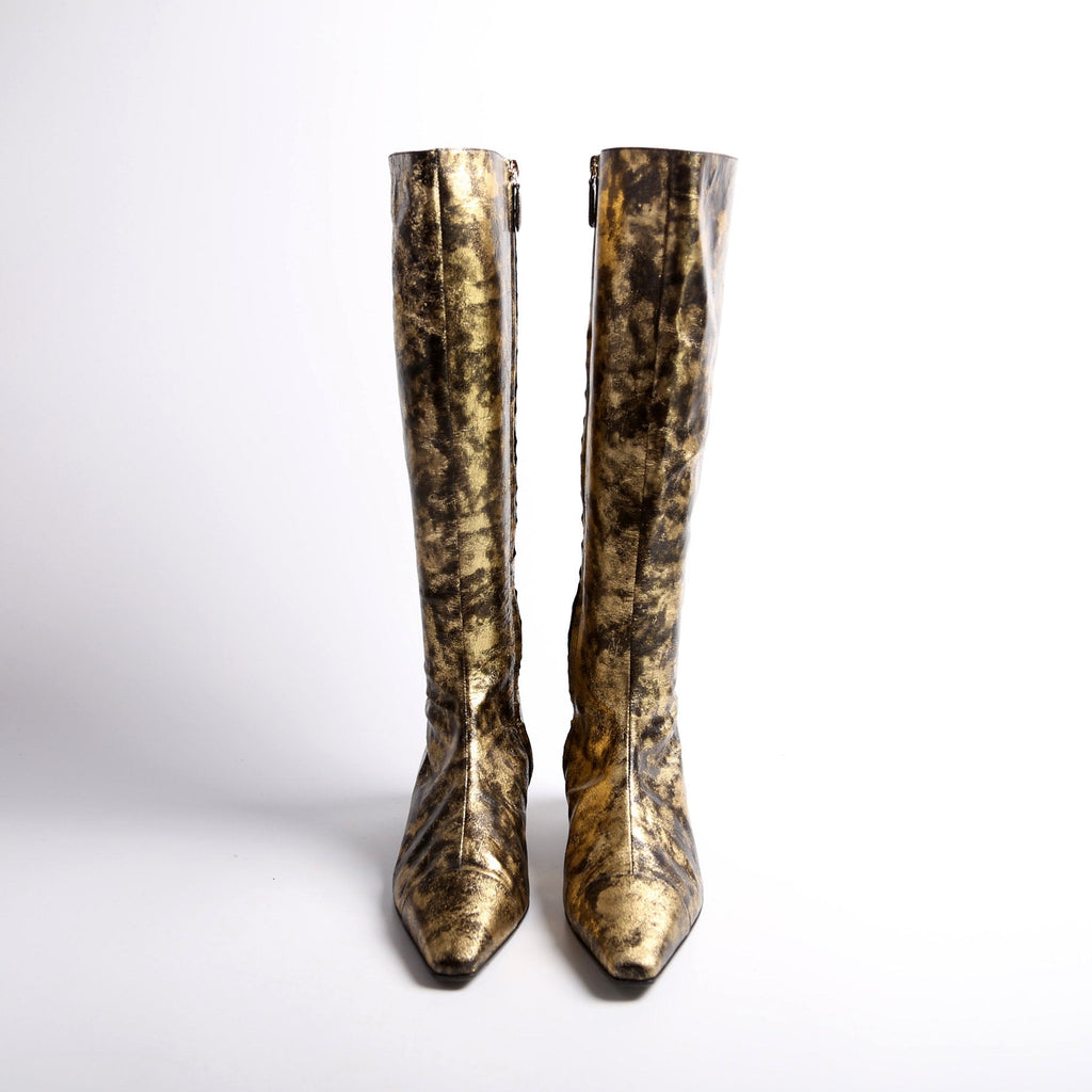 Foiled Leather Tall Boots Size 39 Gold
