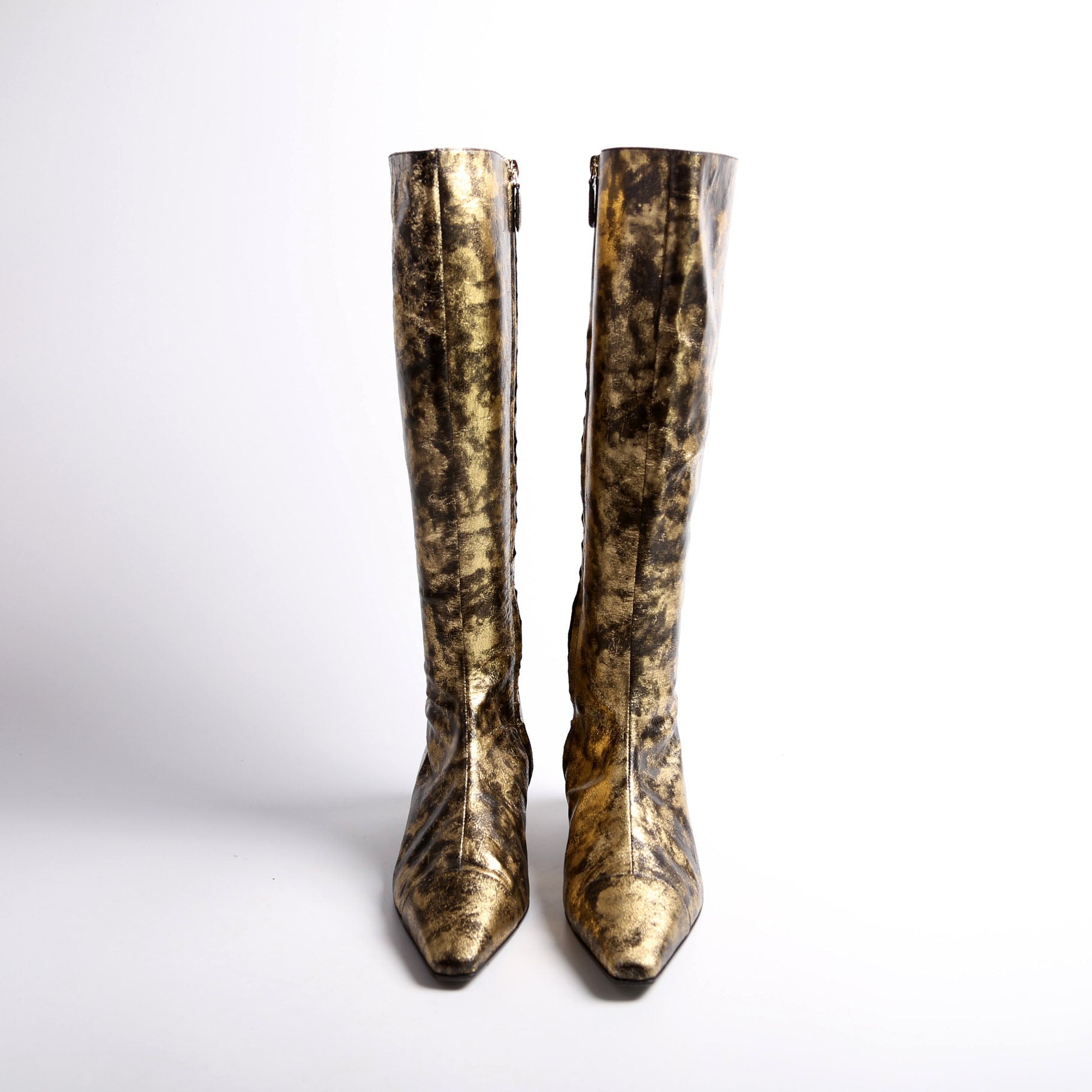 Foiled Leather Tall Boots Size 39 Gold