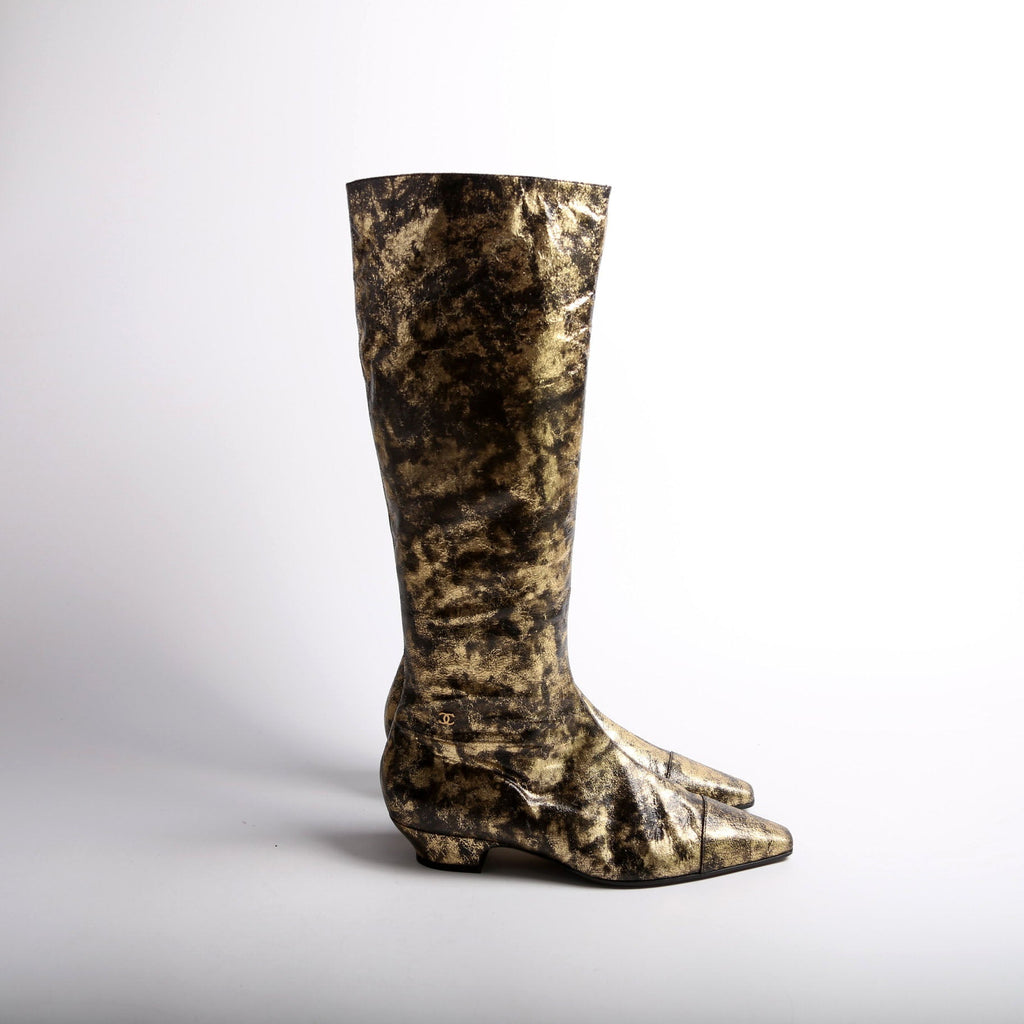 Foiled Leather Tall Boots Size 39 Gold