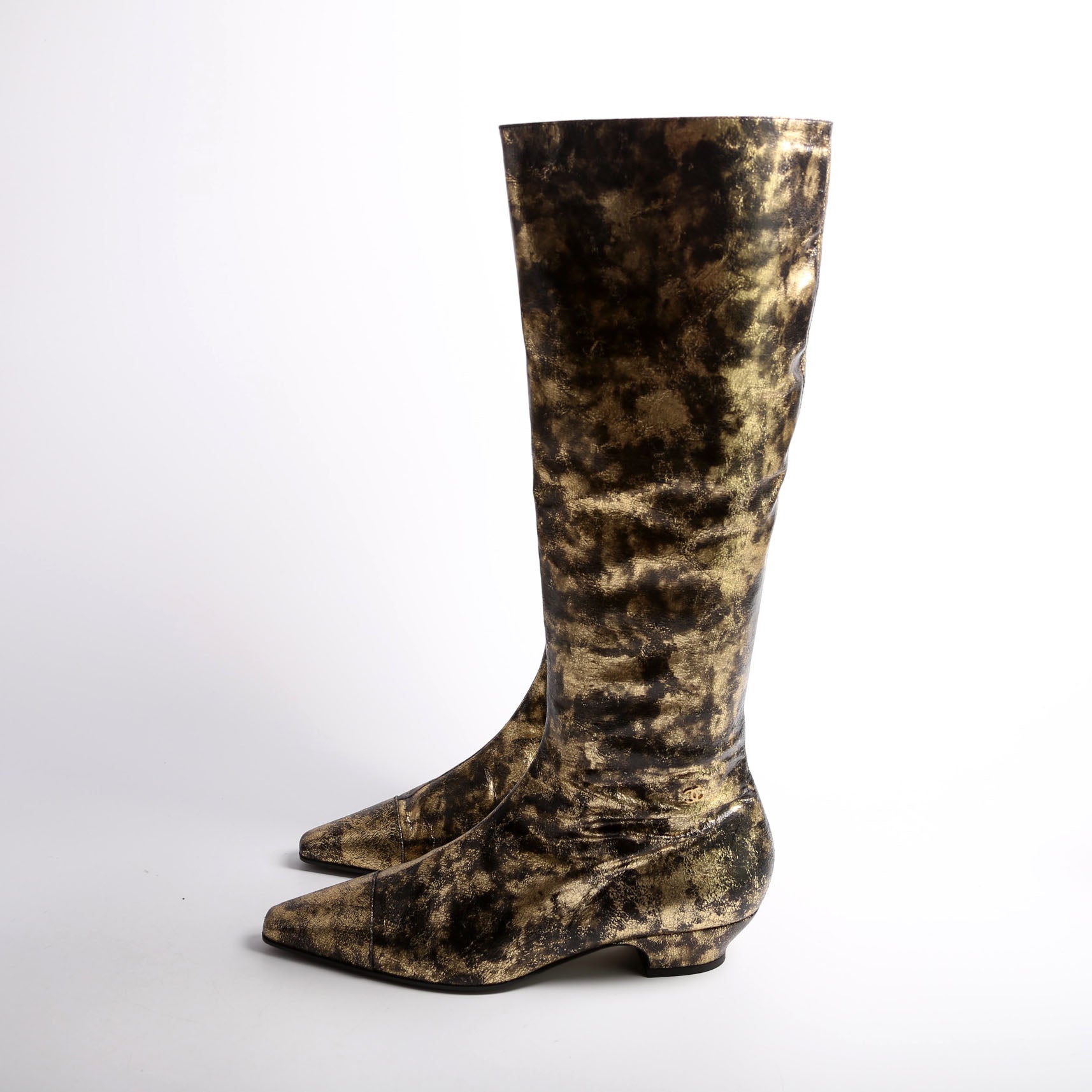 Foiled Leather Tall Boots Size 39 Gold