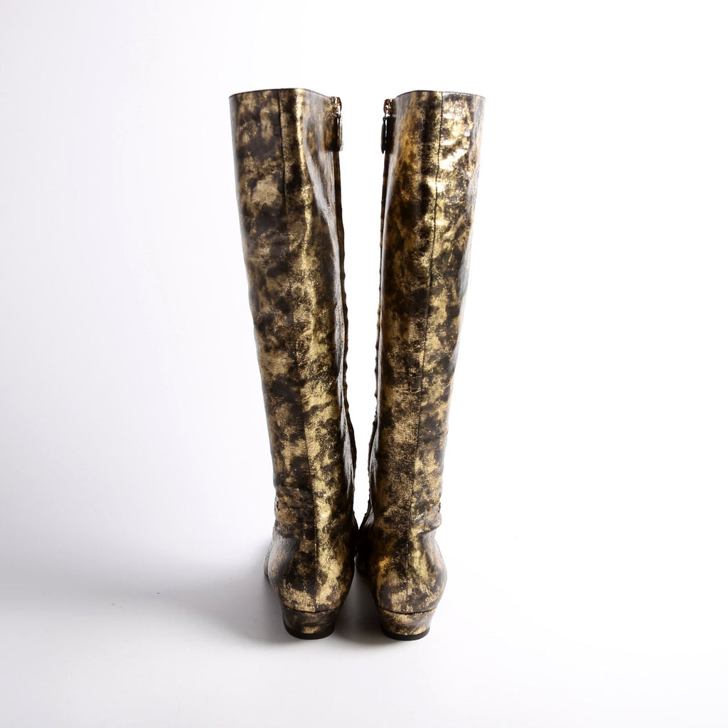 Foiled Leather Tall Boots Size 39 Gold