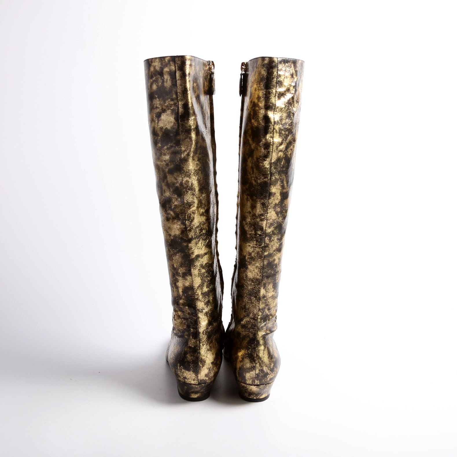 Foiled Leather Tall Boots Size 39 Gold
