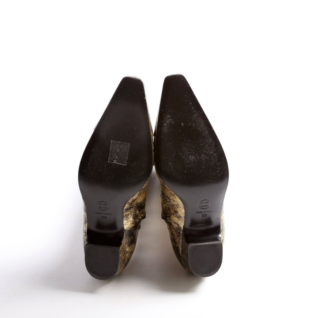 Foiled Leather Tall Boots Size 39 Gold
