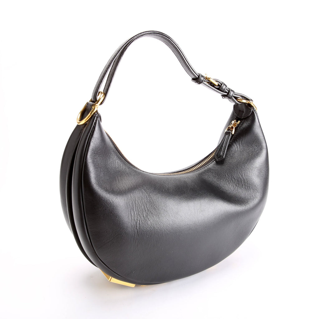 8BR798 Fendigraphy Small Leather Hobo Black