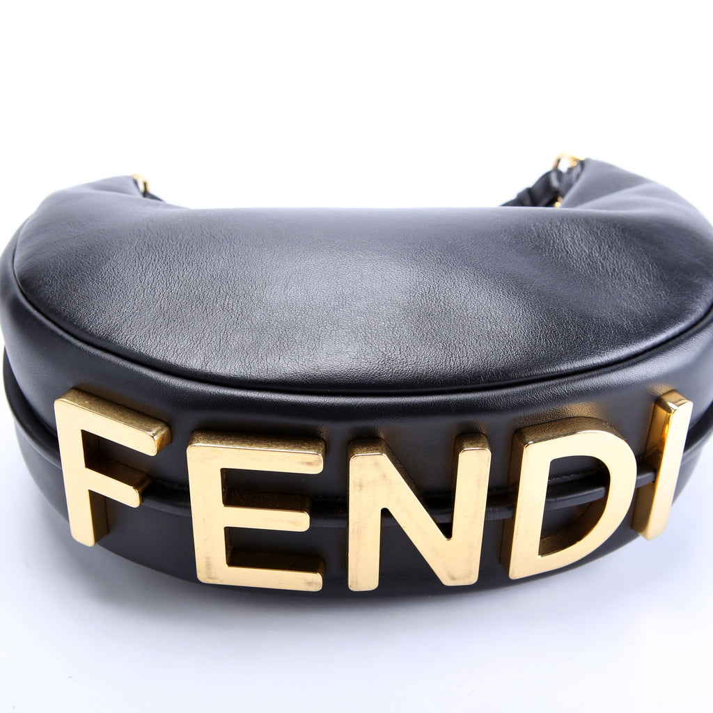 8BR798 Fendigraphy Small Leather Hobo Black