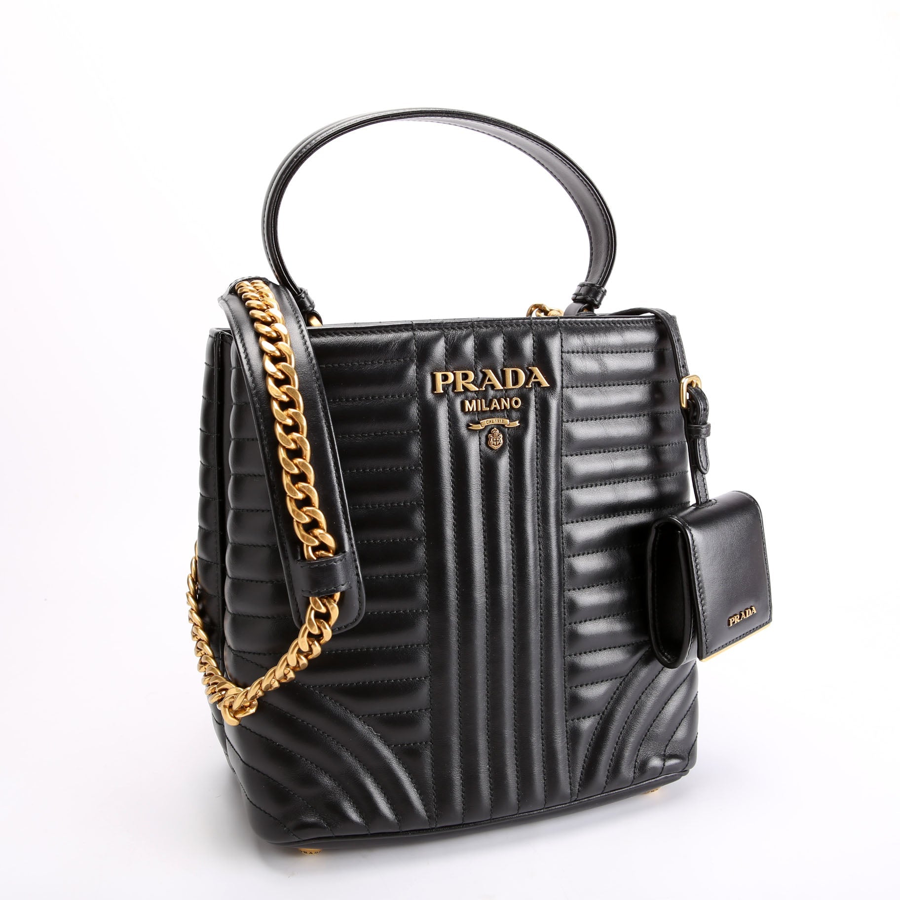 1BA212 Diagramme Leather Medium Panier Bag Black