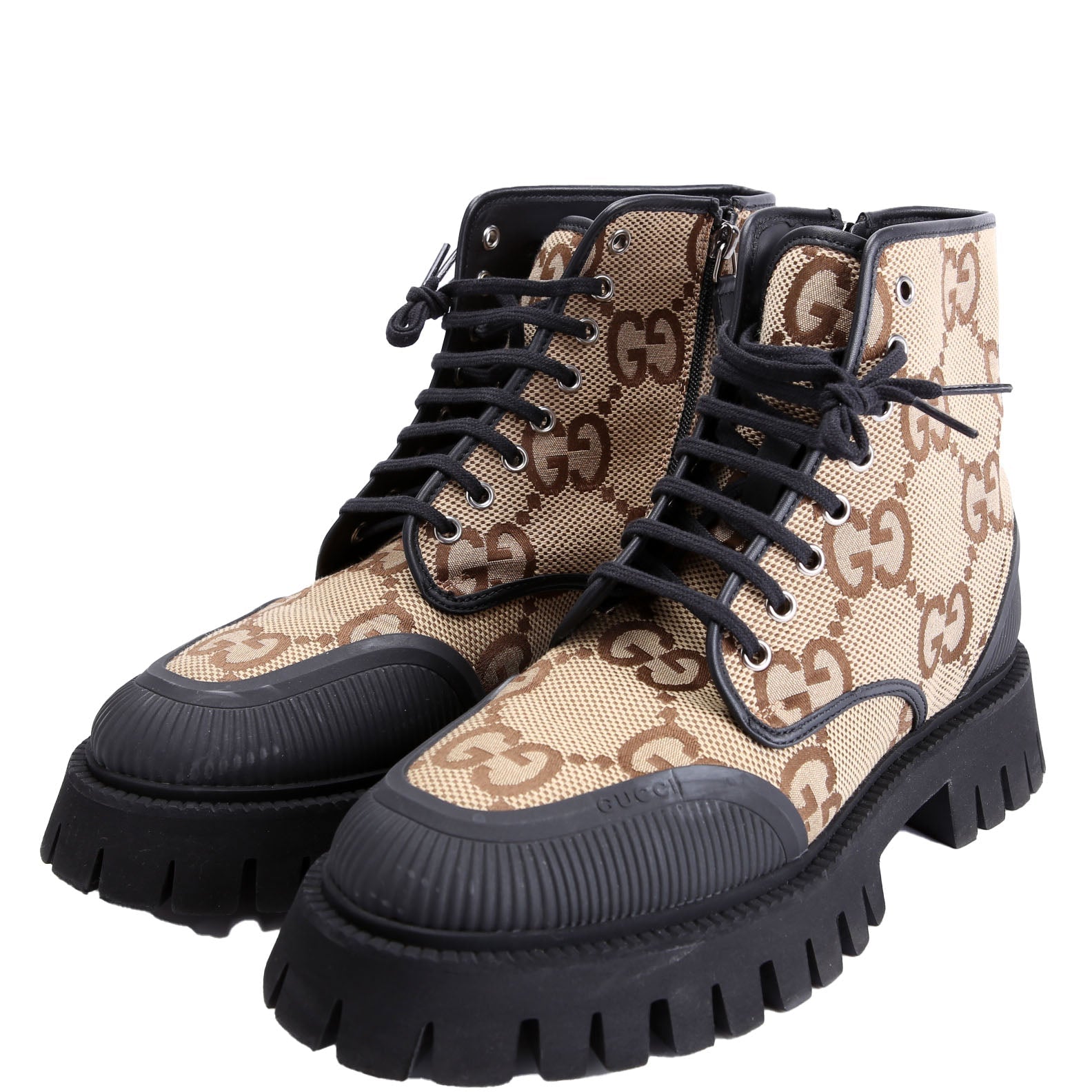 Maxi GG Canvas Lace Up Combat Boots Men's Size 8 Tan/Black
