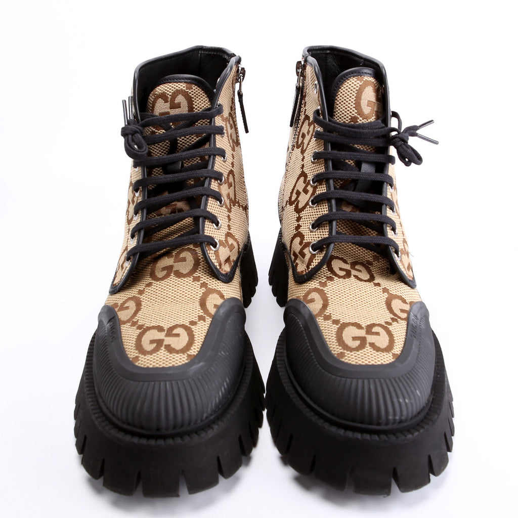 Maxi GG Canvas Lace Up Combat Boots Men's Size 8 Tan/Black