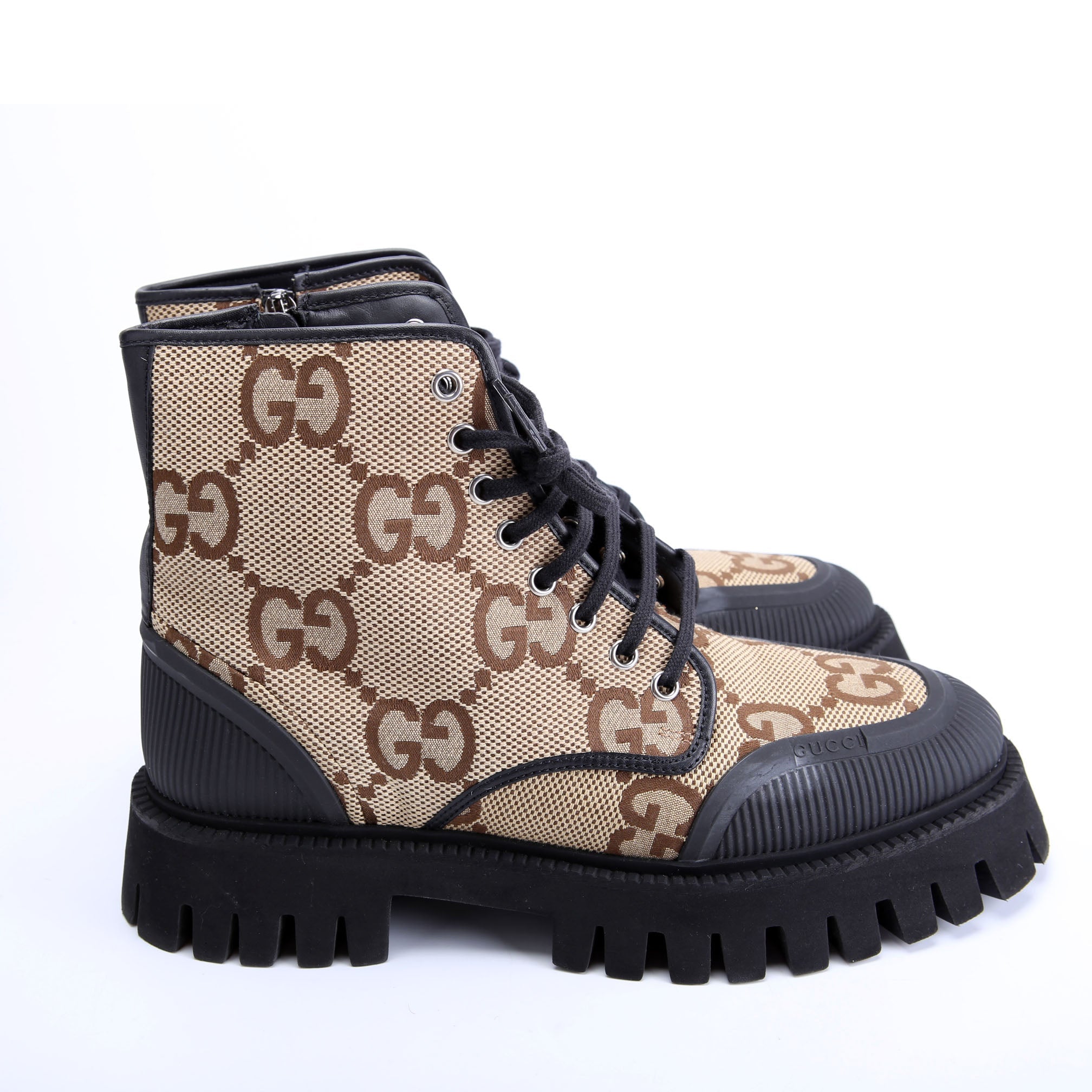 Maxi GG Canvas Lace Up Combat Boots Men's Size 8 Tan/Black