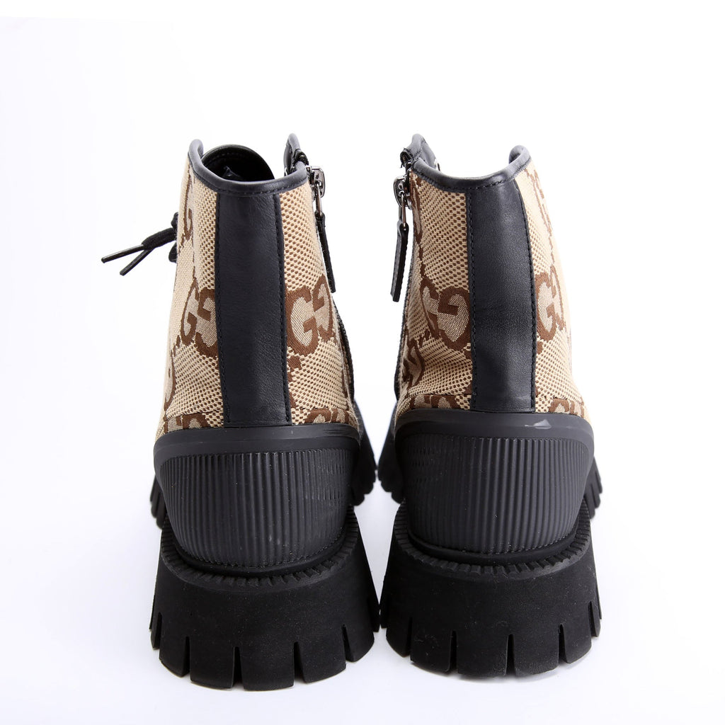 Maxi GG Canvas Lace Up Combat Boots Men's Size 8 Tan/Black