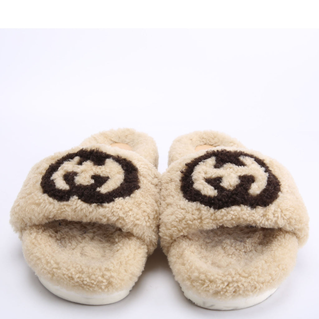 GG Shearling Slides Size 37 Beige/Black