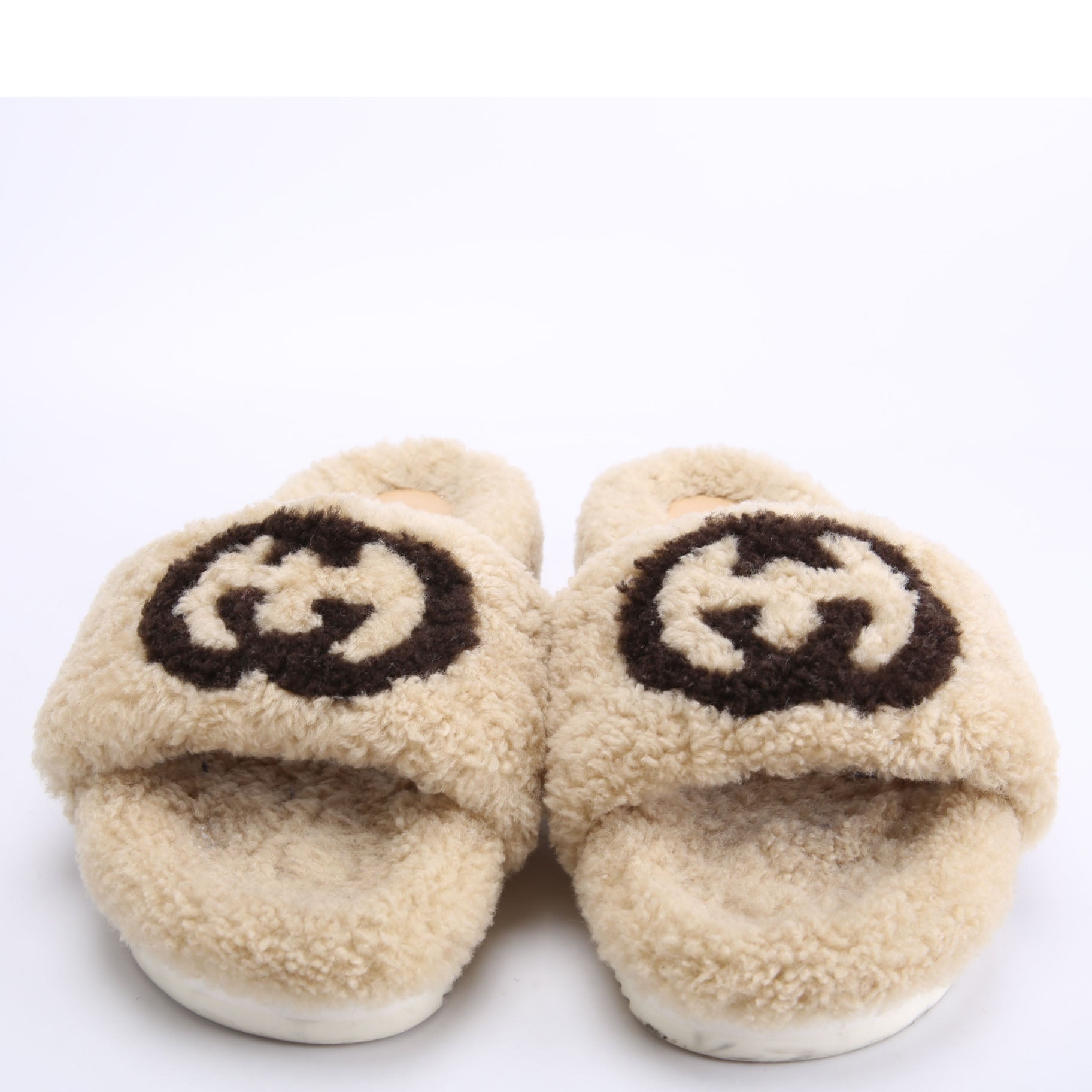 GG Shearling Slides Size 37 Beige/Black