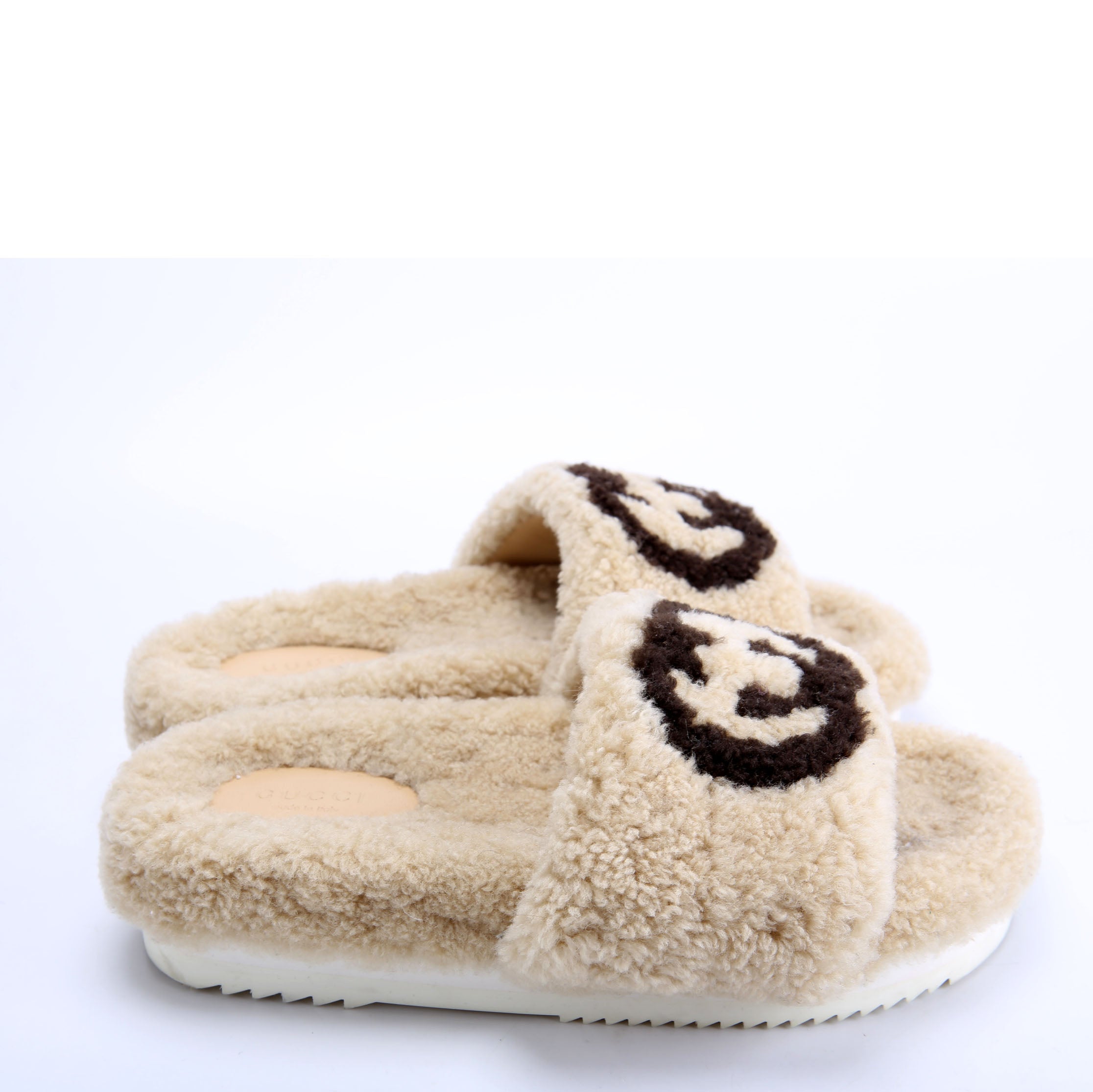 GG Shearling Slides Size 37 Beige/Black