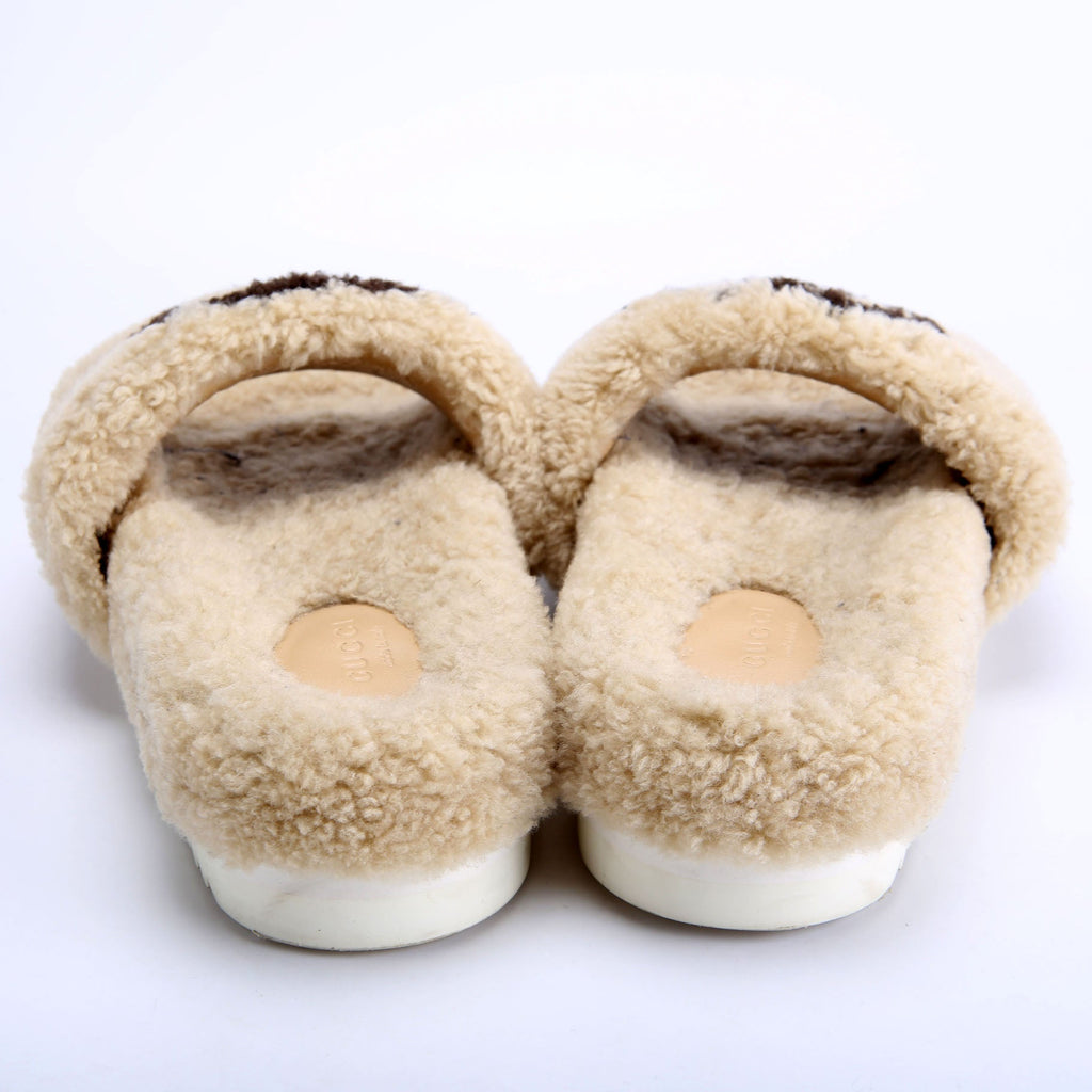 GG Shearling Slides Size 37 Beige/Black