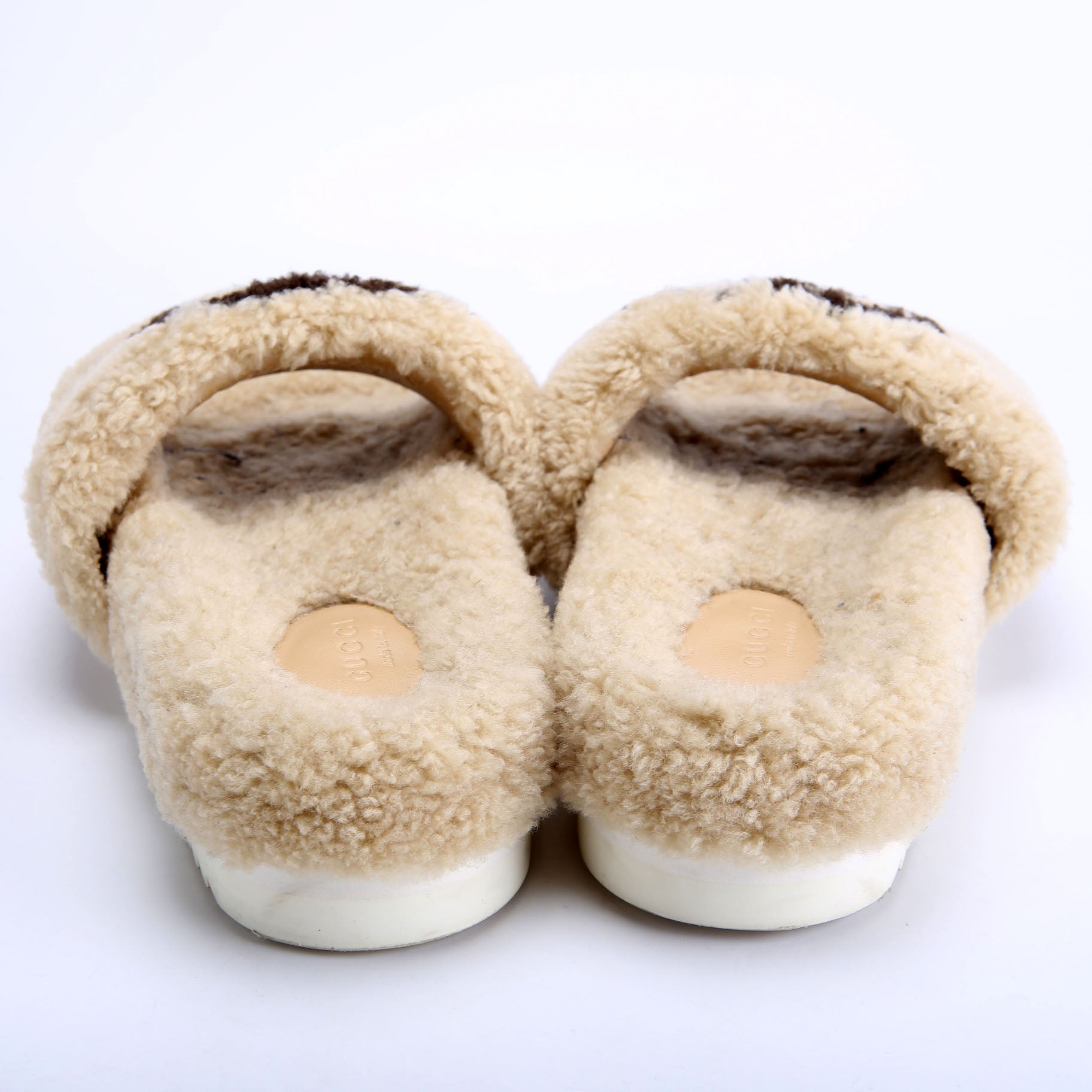 GG Shearling Slides Size 37 Beige/Black