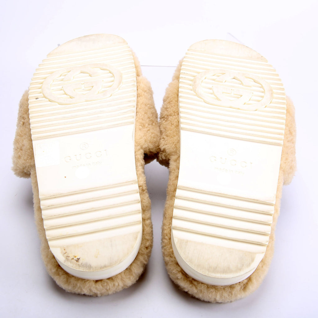 GG Shearling Slides Size 37 Beige/Black