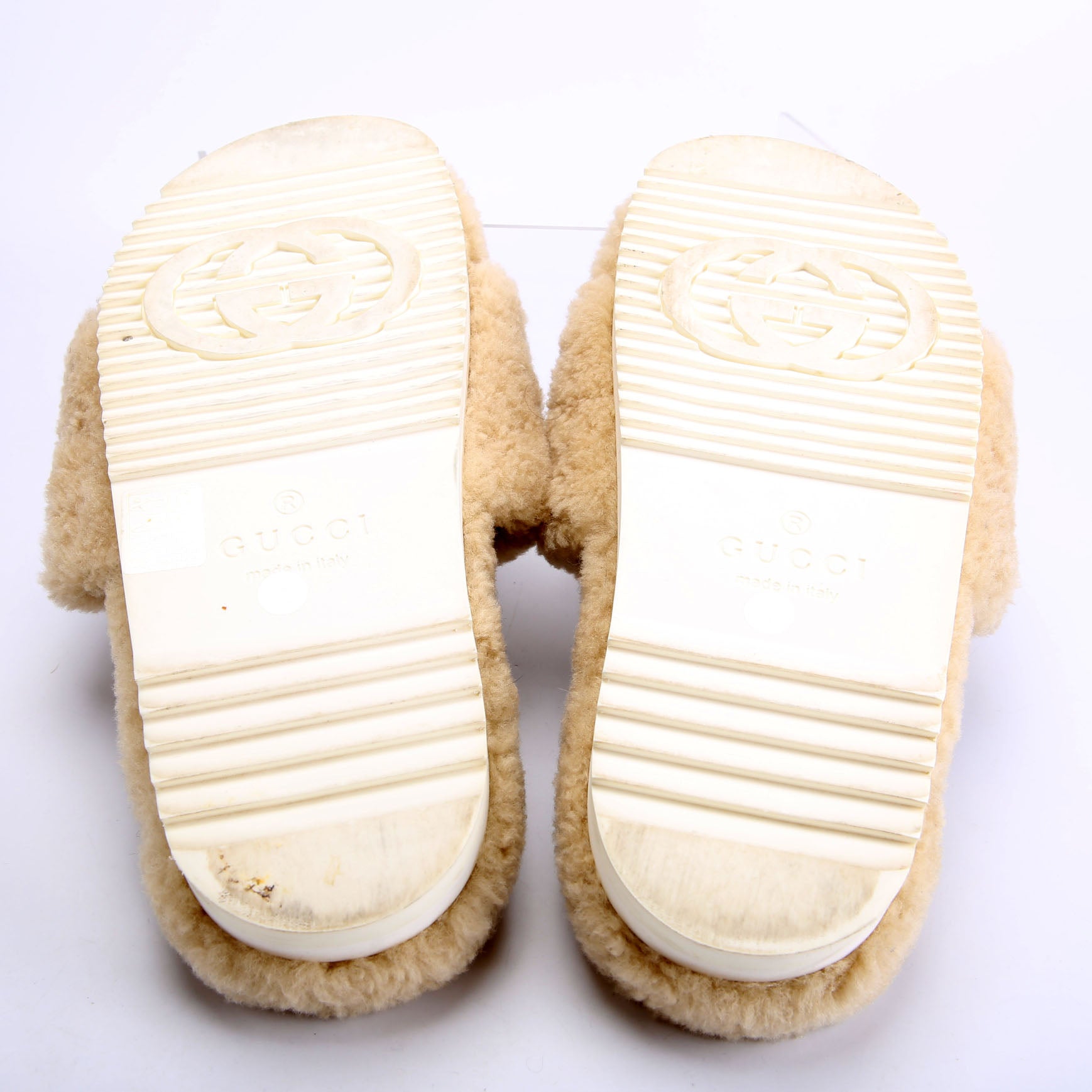 GG Shearling Slides Size 37 Beige/Black