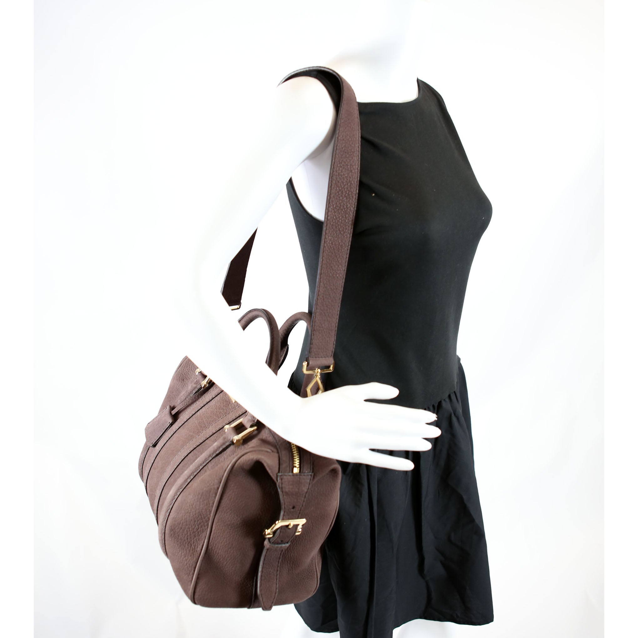 Pebbled Suede Boston Bag