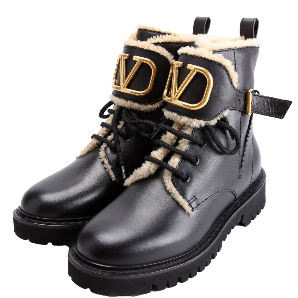 Vlogo Shearling Combat Boots Size 37 Black