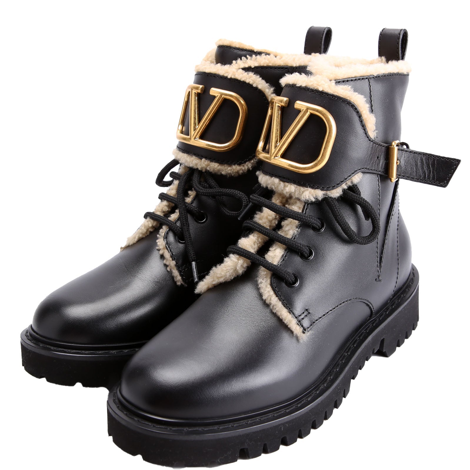Vlogo Shearling Combat Boots Size 37 Black