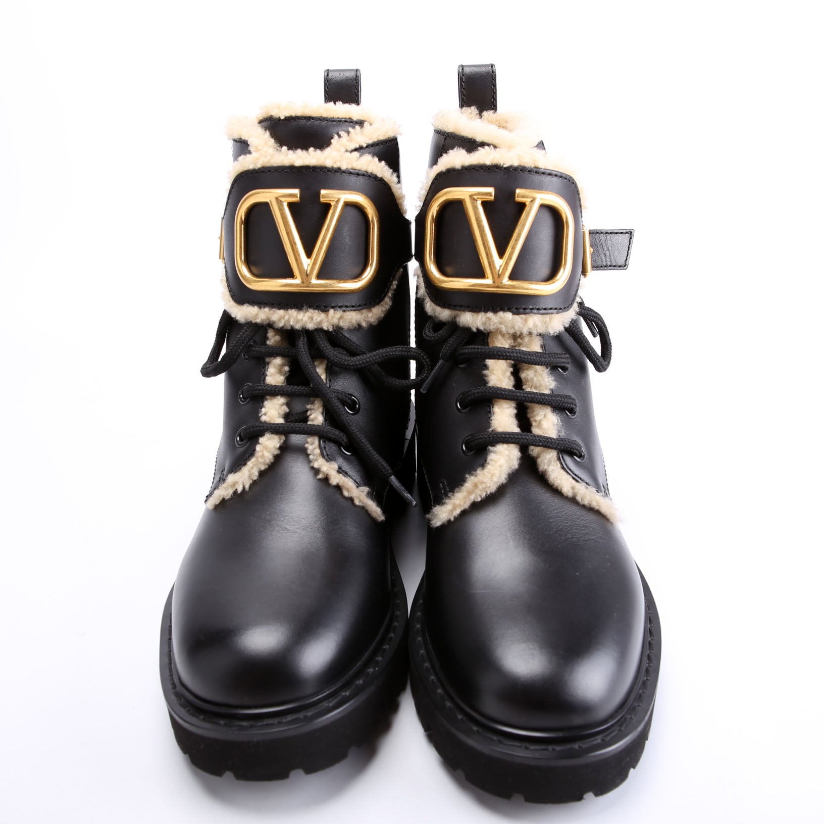 Vlogo Shearling Combat Boots Size 37 Black