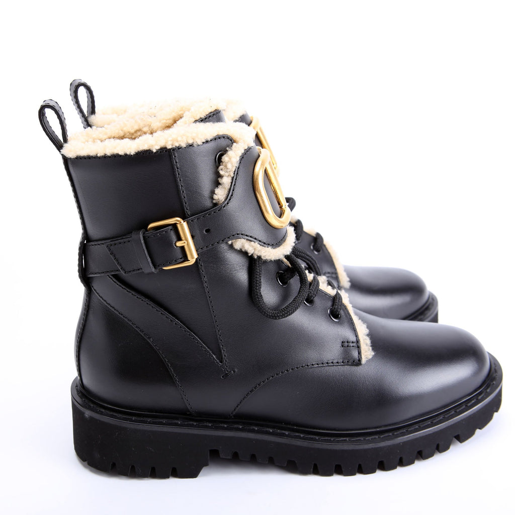 Vlogo Shearling Combat Boots Size 37 Black