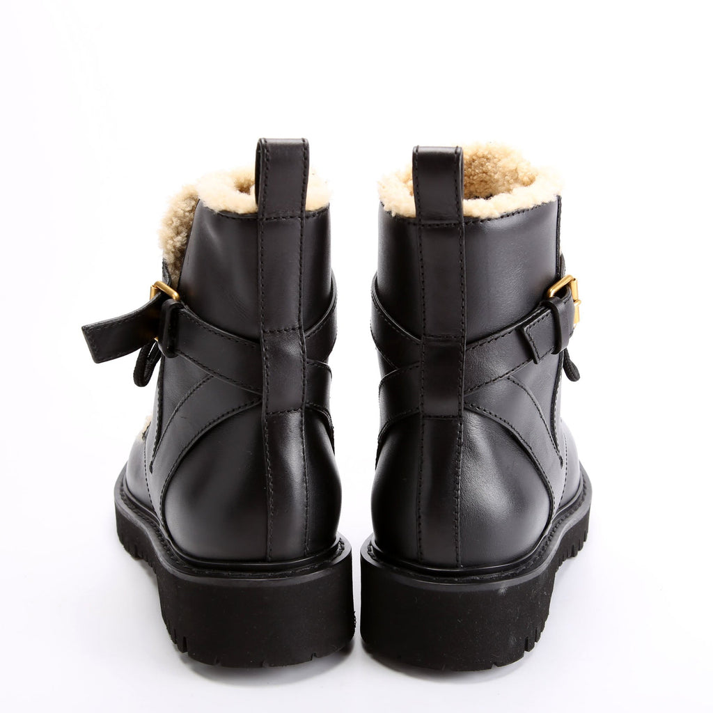Vlogo Shearling Combat Boots Size 37 Black