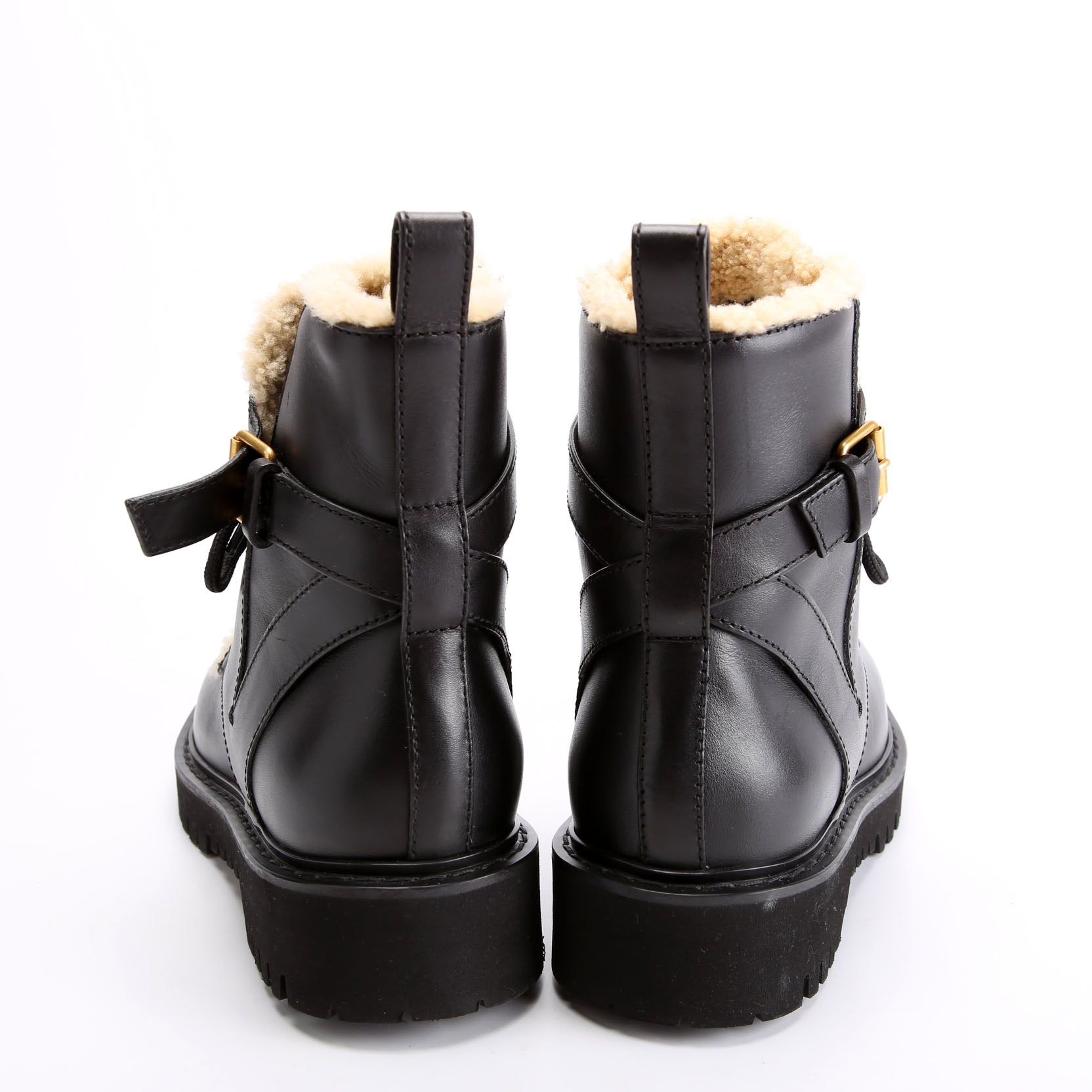 Vlogo Shearling Combat Boots Size 37 Black